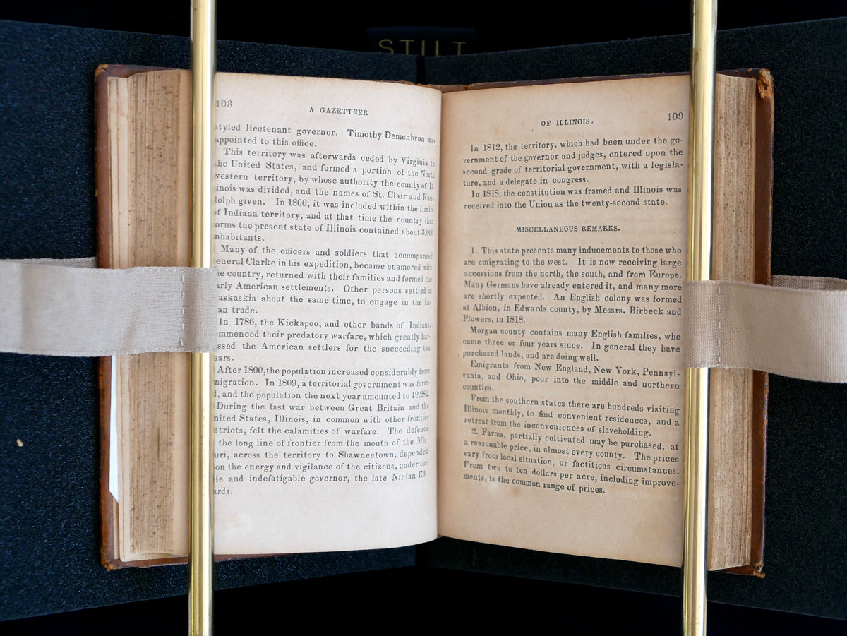 A cornerstone of Illinois frontier Americana — the first edition, in period tree calf, with a contemporary owner's signature of 1834