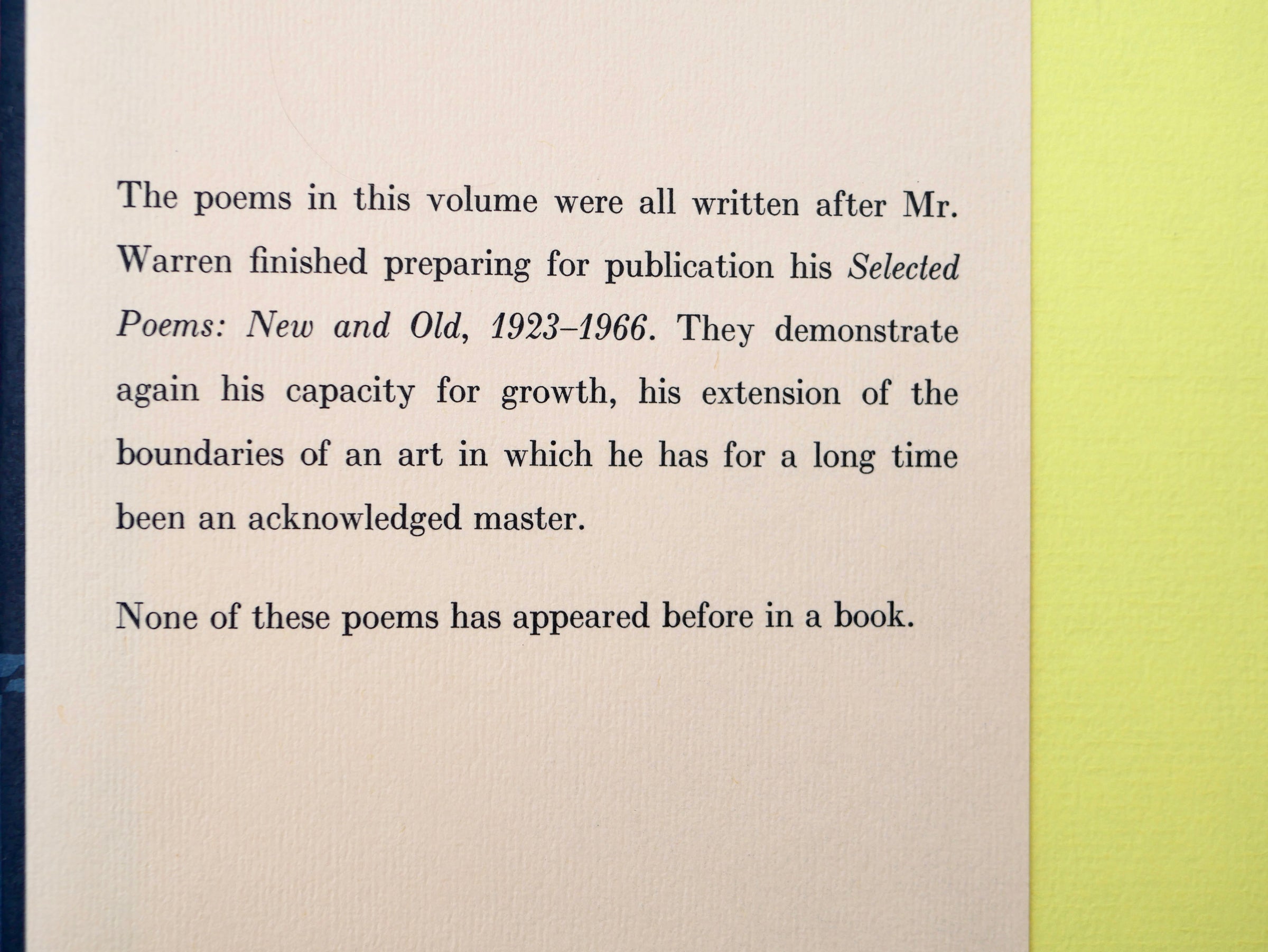 Robert Penn Warren’s Incarnations: Poems 1966–1968 Signed