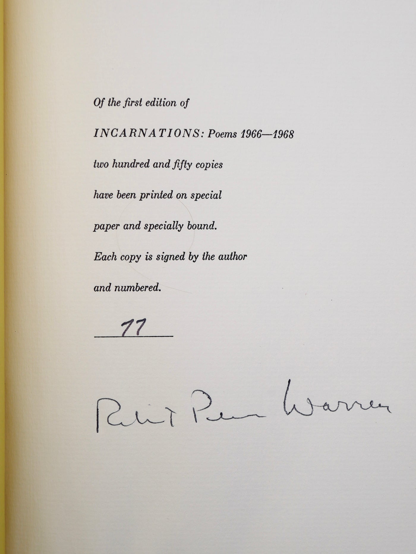 Robert Penn Warren’s Incarnations: Poems 1966–1968 Signed