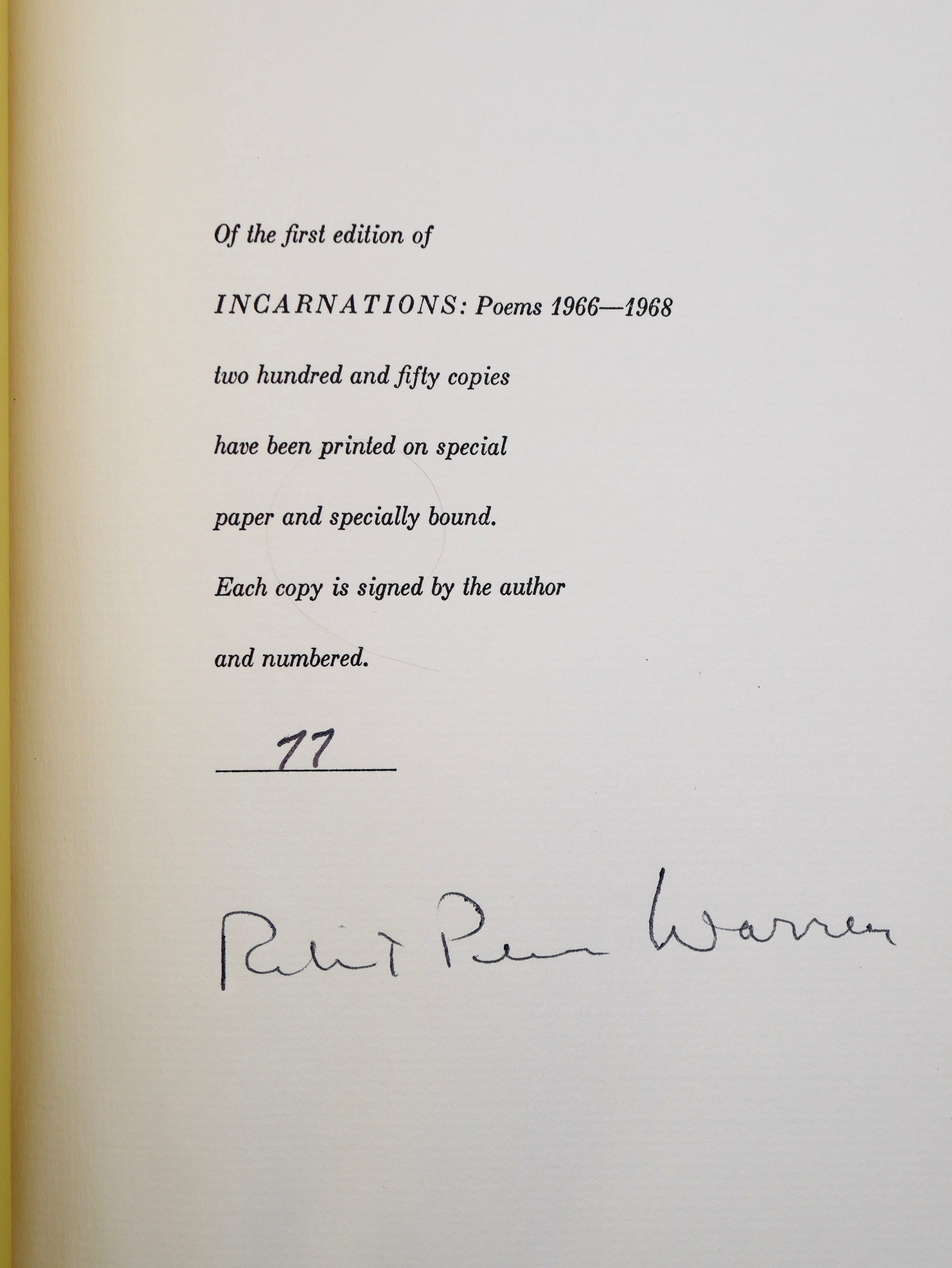 Robert Penn Warren’s Incarnations: Poems 1966–1968 Signed