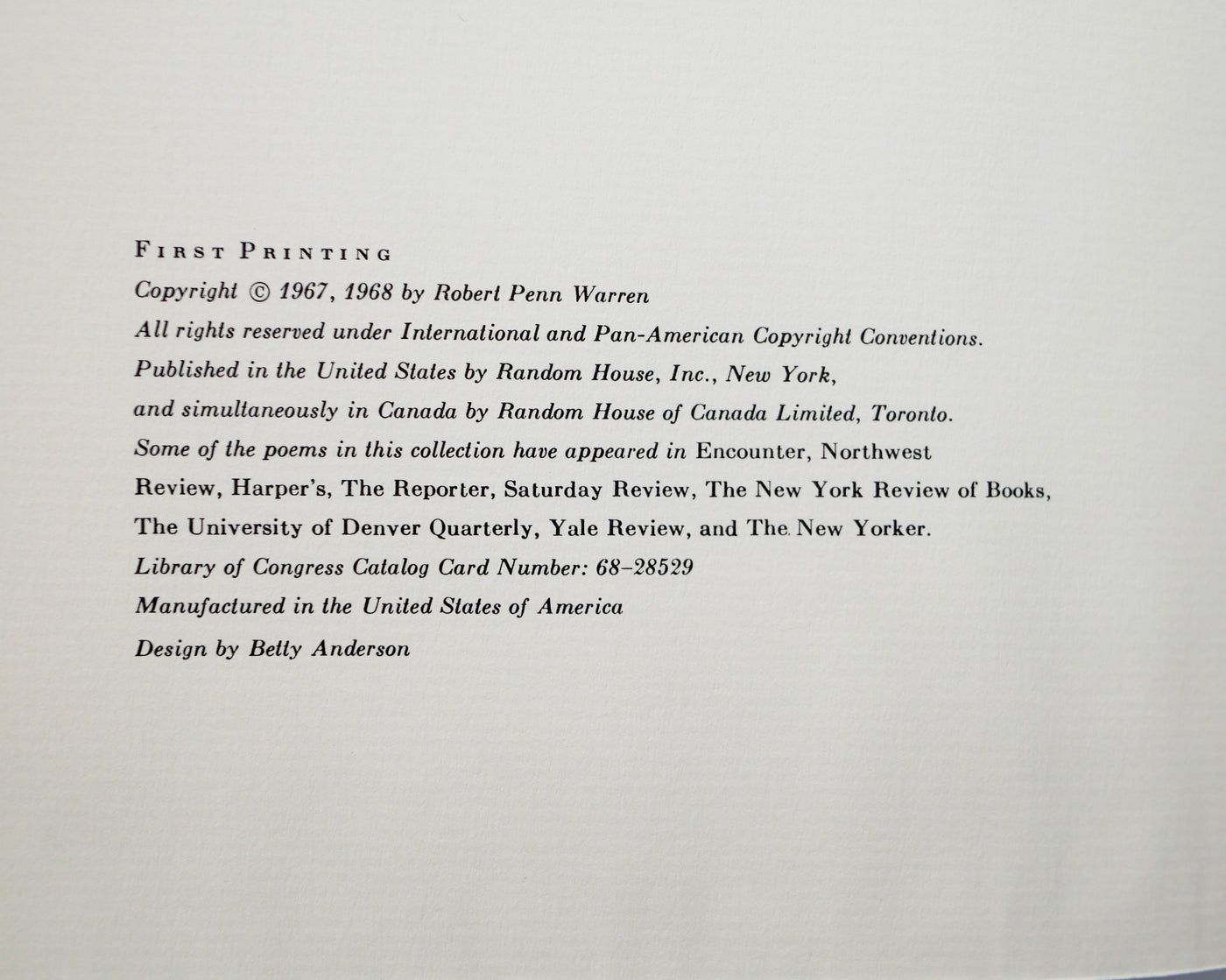Robert Penn Warren’s Incarnations: Poems 1966–1968 Signed
