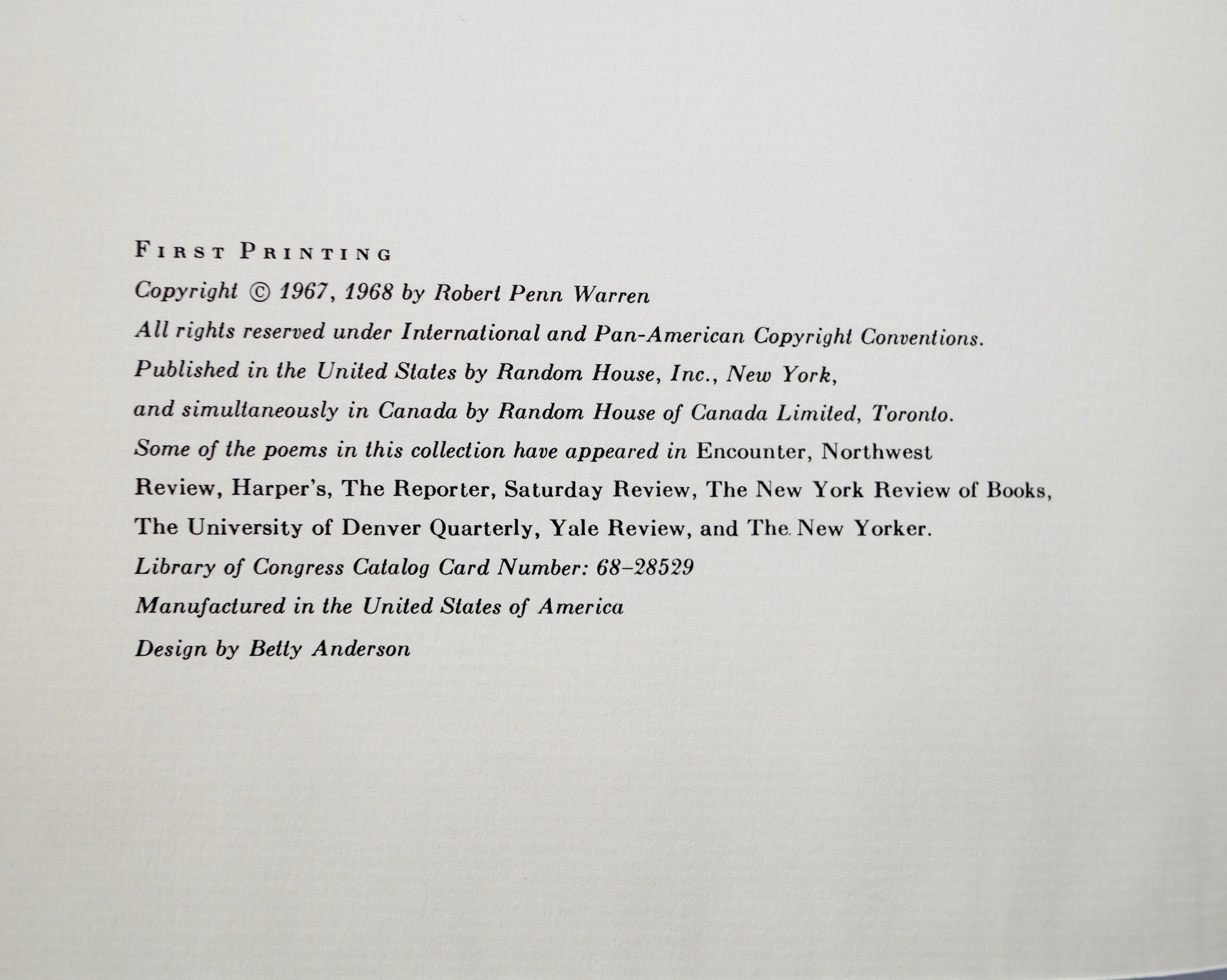 Robert Penn Warren’s Incarnations: Poems 1966–1968 Signed
