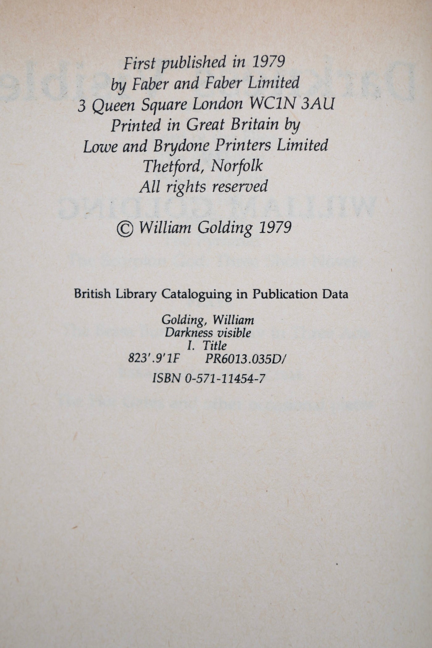 William Golding’s Darkness Visible — First Edition