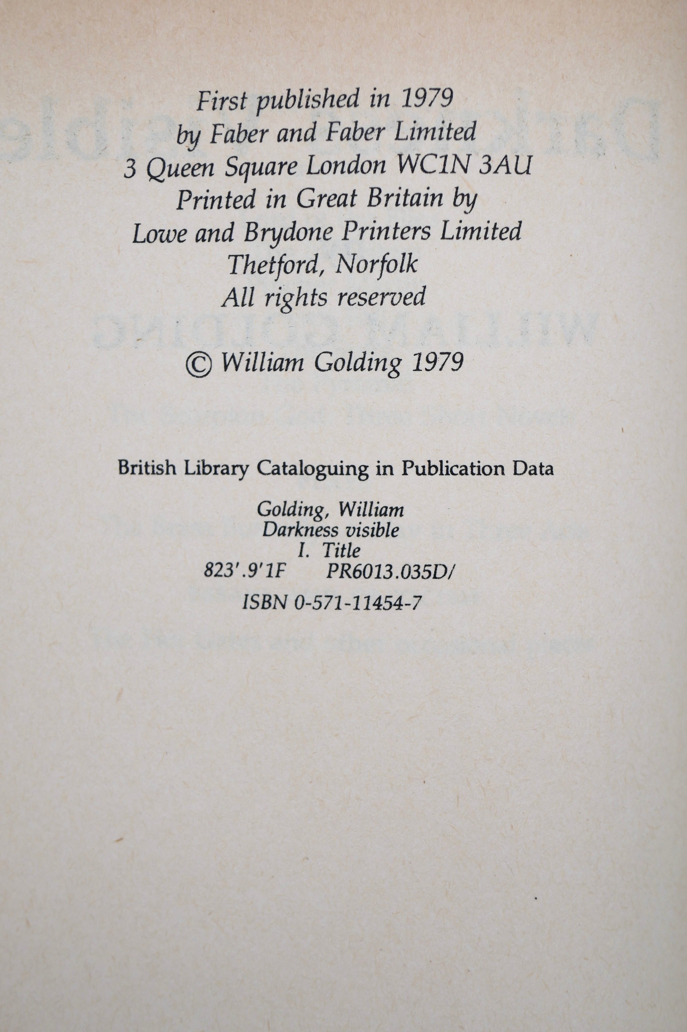 William Golding’s Darkness Visible — First Edition
