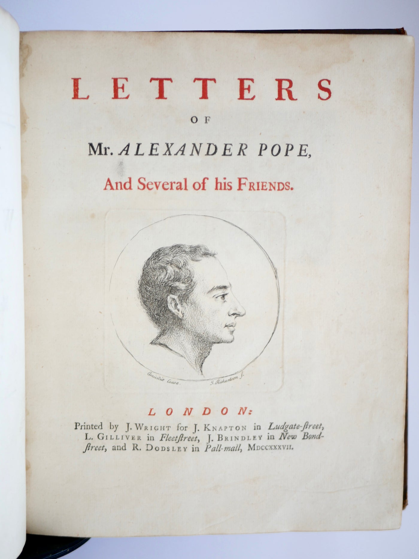 POPE, Alexander. Letters of Mr. Alexander Pope, and Several of his Friends, 1737 — The Subscription-Only Quarto of the First Authorised Edition, Snow-White Within, from the Monreith House Library