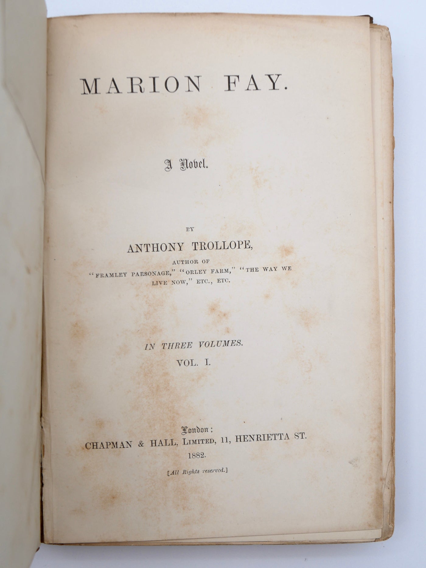 A late Trollope triple-decker in the original three volumes — a novel of love across the barriers of rank