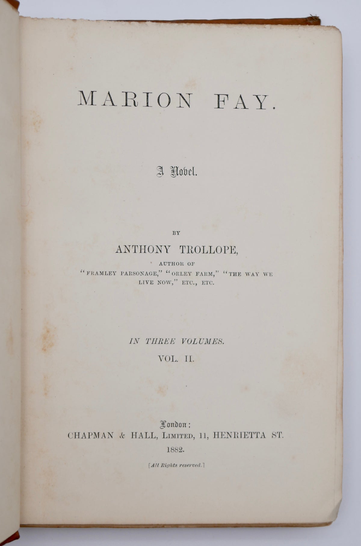 A late Trollope triple-decker in the original three volumes — a novel of love across the barriers of rank