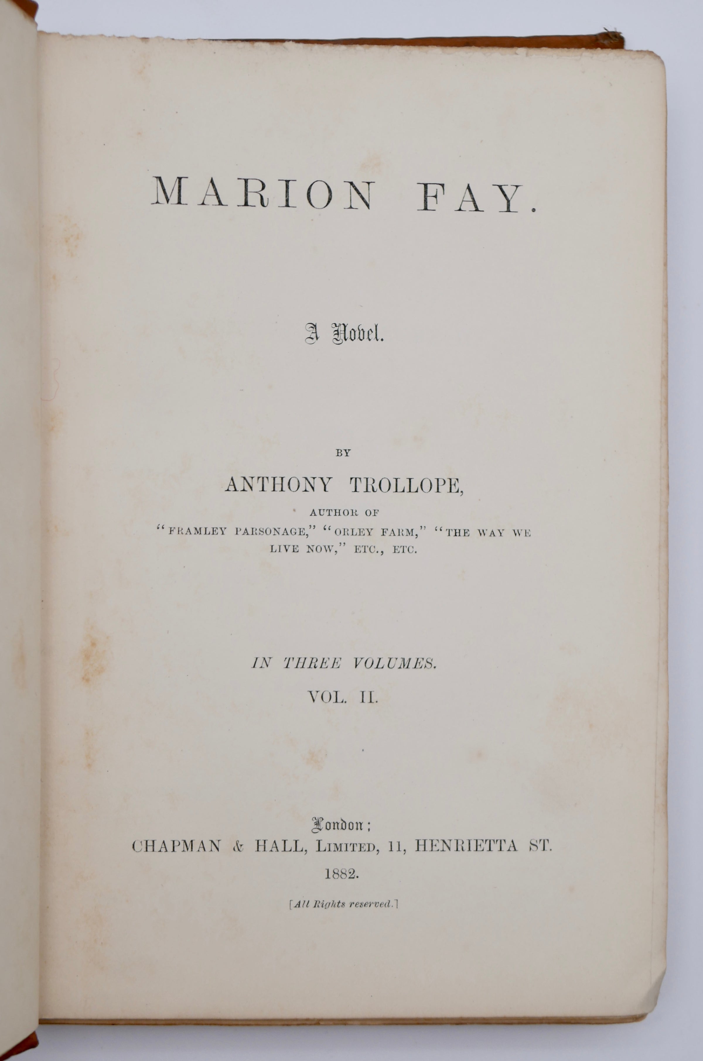 A late Trollope triple-decker in the original three volumes — a novel of love across the barriers of rank