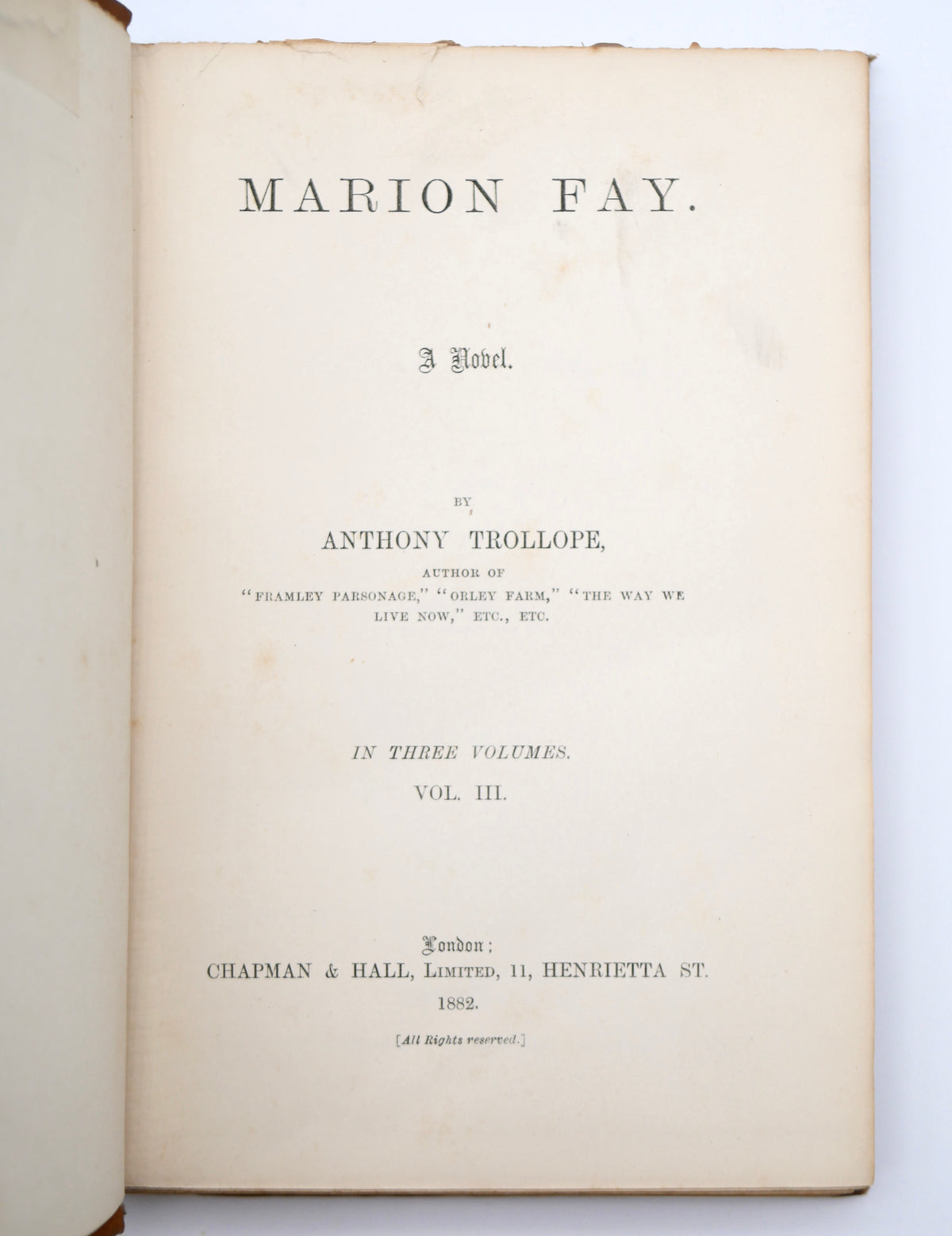 A late Trollope triple-decker in the original three volumes — a novel of love across the barriers of rank