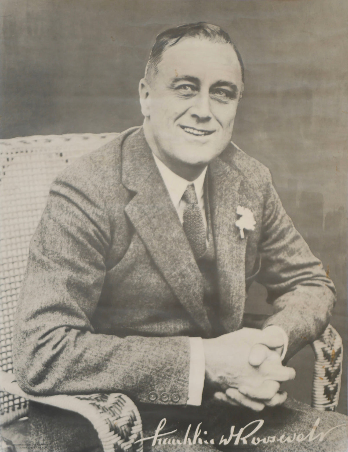 Franklin D. Roosevelt — Large Sepia Portrait Poster with Facsimile Signature — Chicago, c. 1932