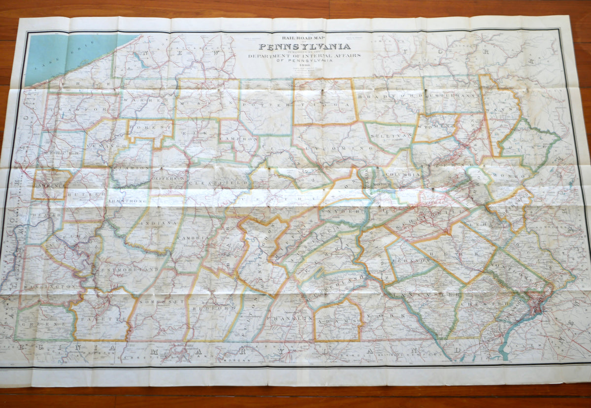 Rail Road Map of Pennsylvania, 1890 — J. Sutton Wall for the Department of Internal Affairs — Julius Bien & Co., in Original Cloth Case