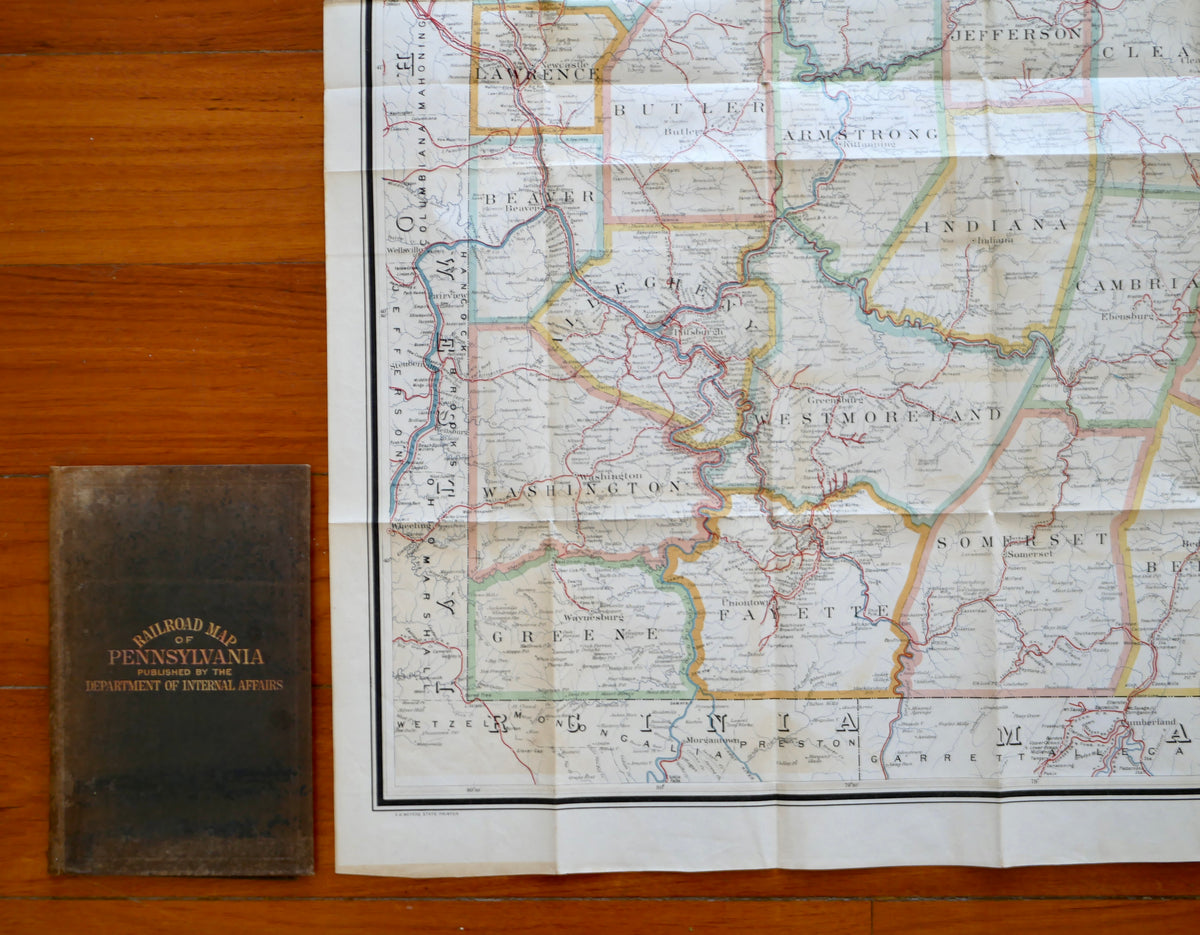 Rail Road Map of Pennsylvania, 1890 — J. Sutton Wall for the Department of Internal Affairs — Julius Bien & Co., in Original Cloth Case
