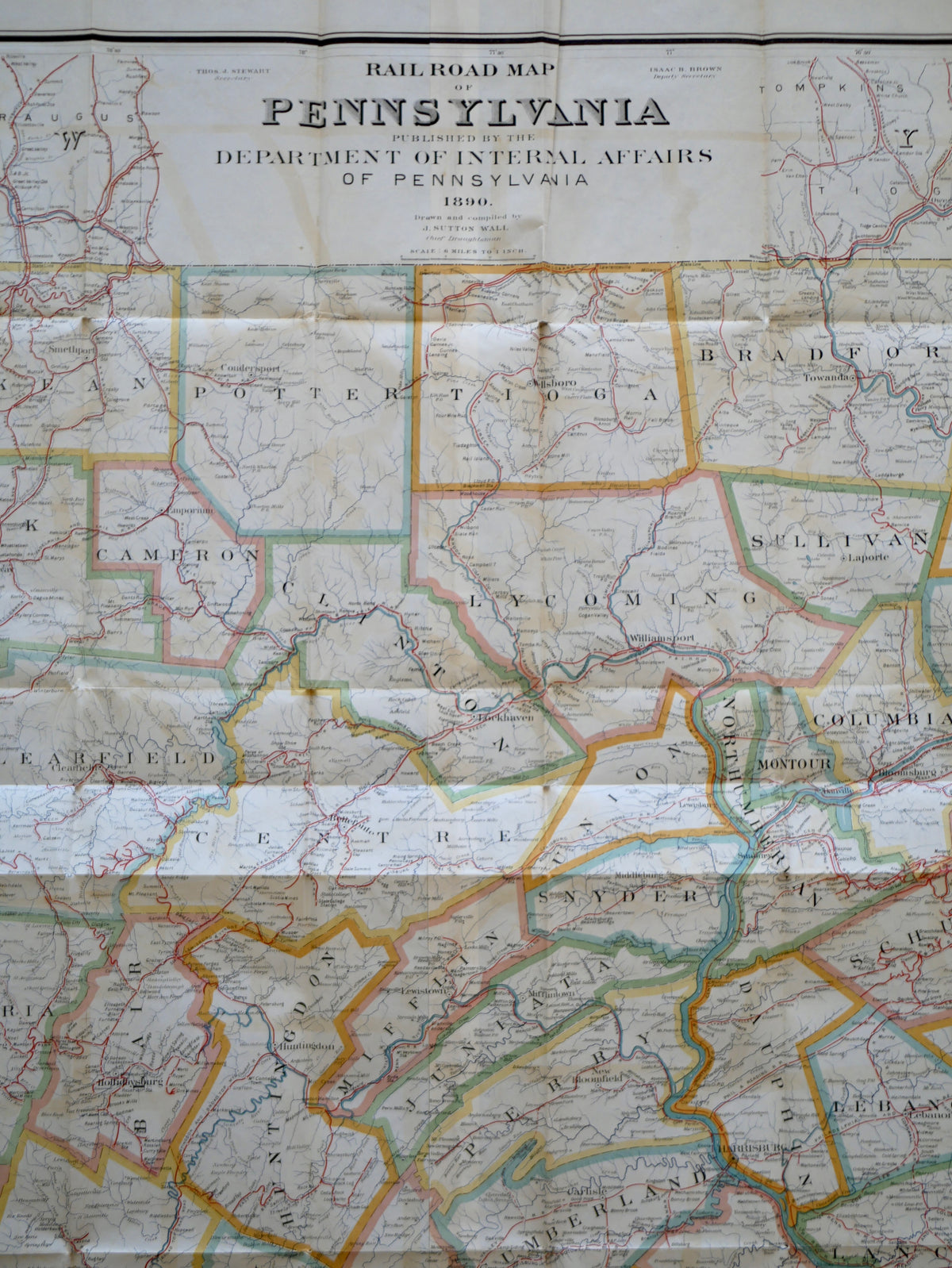 Rail Road Map of Pennsylvania, 1890 — J. Sutton Wall for the Department of Internal Affairs — Julius Bien & Co., in Original Cloth Case