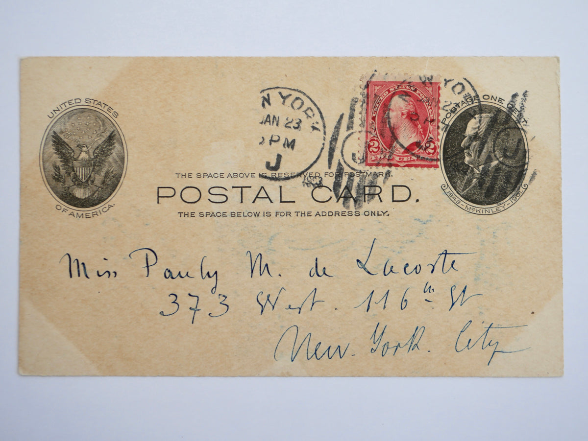 Two Original Ink Drawings on Postal Cards — Signed ‘Cte Maurice de Dombasle’ — New York, January 1903