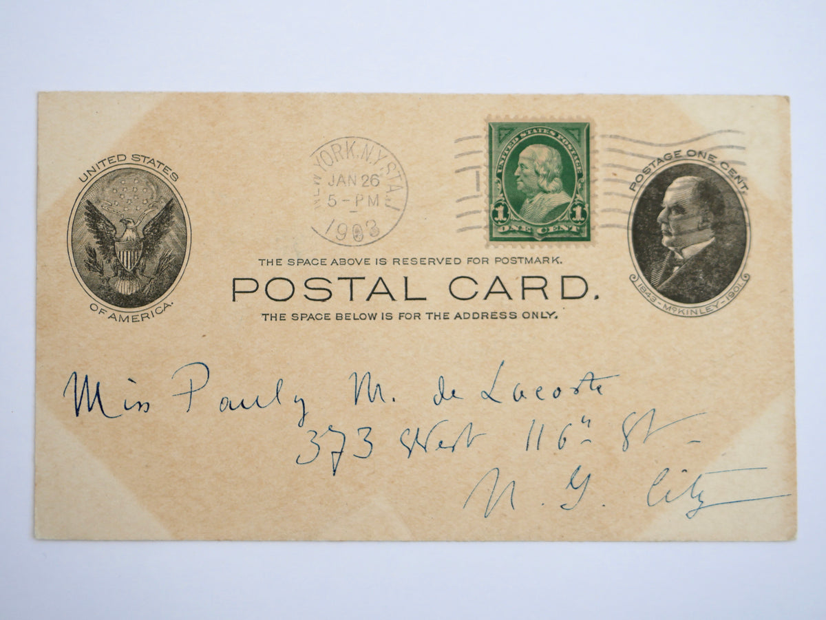 Two Original Ink Drawings on Postal Cards — Signed ‘Cte Maurice de Dombasle’ — New York, January 1903