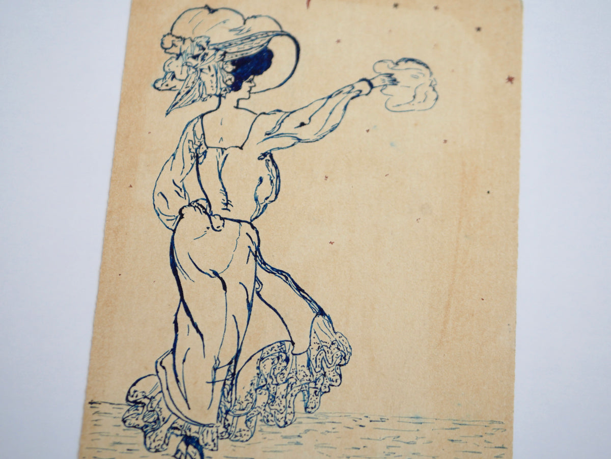 Two Original Ink Drawings on Postal Cards — Signed ‘Cte Maurice de Dombasle’ — New York, January 1903