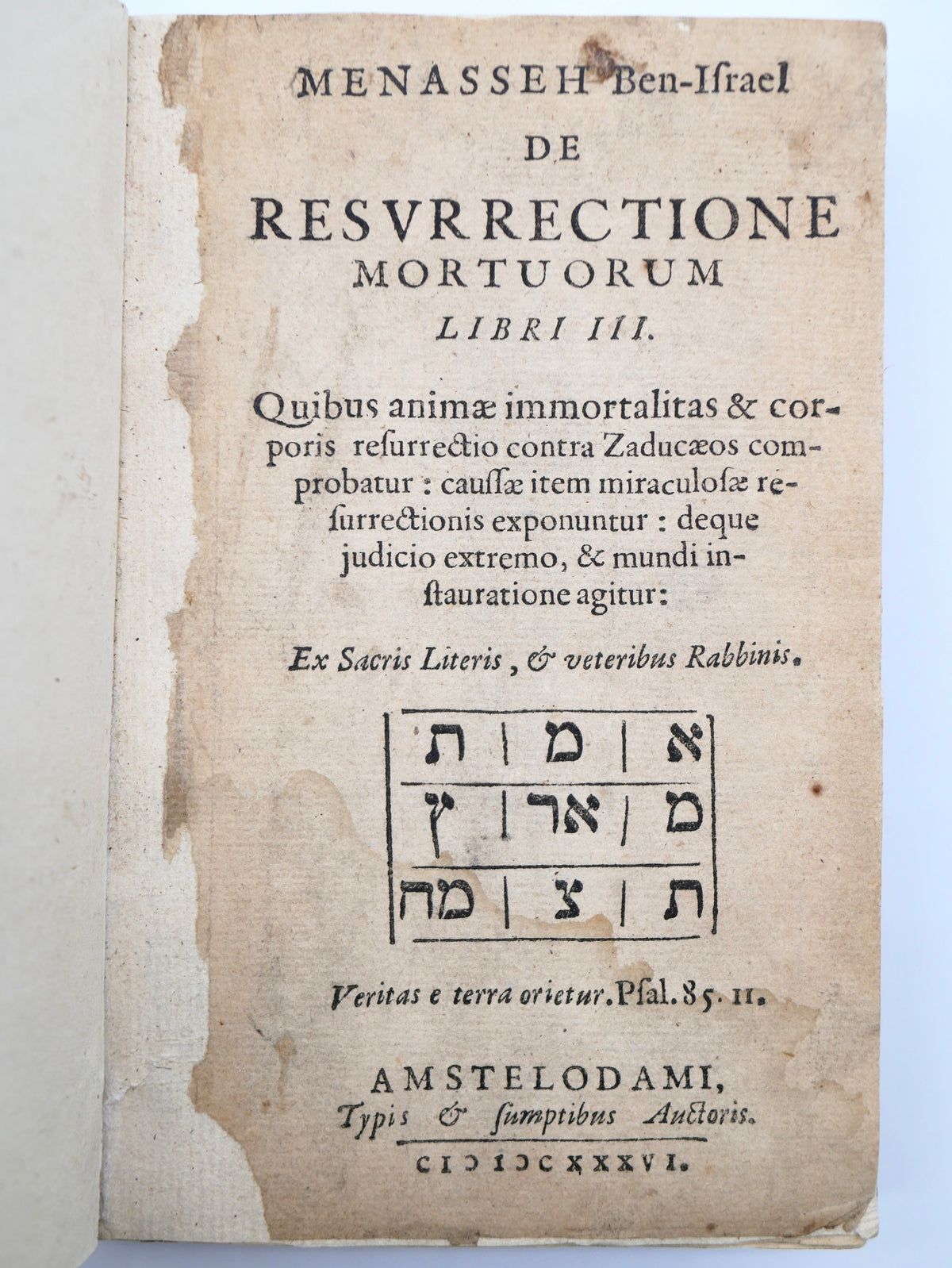 De resurrectione mortuorum (1636) — Menasseh ben Israel’s First Edition, with Manuscript Corrections and Waisenhaus Provenance