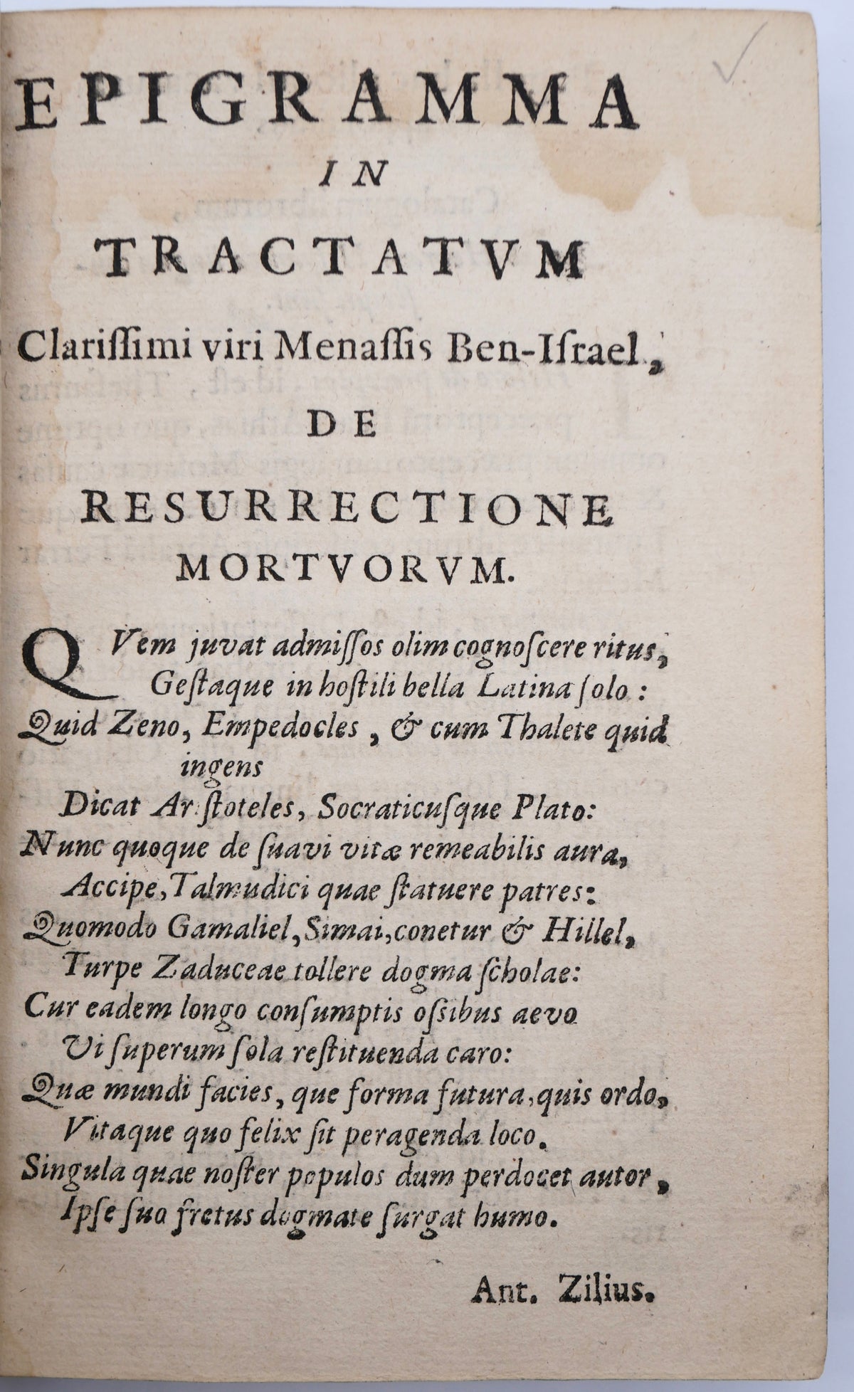 De resurrectione mortuorum (1636) — Menasseh ben Israel’s First Edition, with Manuscript Corrections and Waisenhaus Provenance