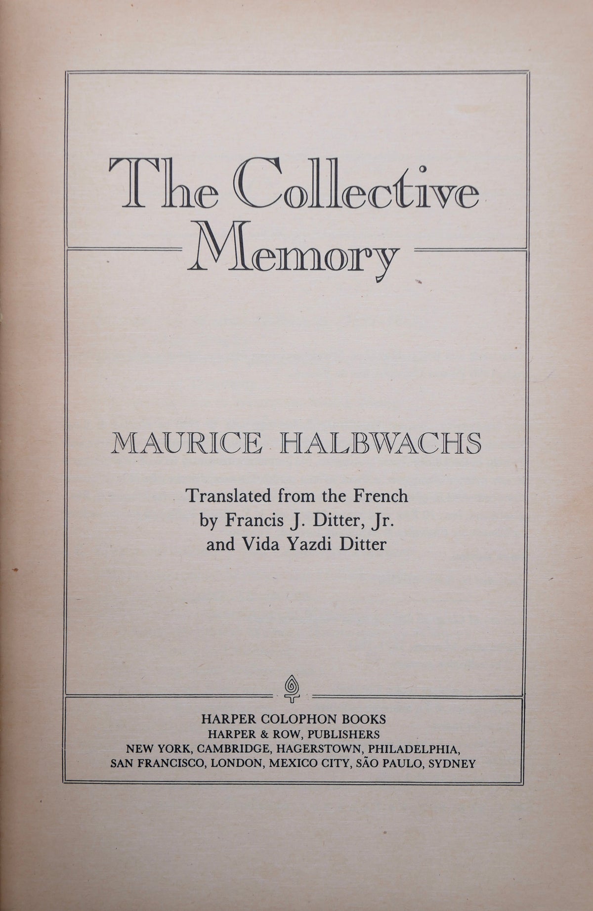 The Collective Memory — Maurice Halbwachs — First Edition in English, New York, 1980