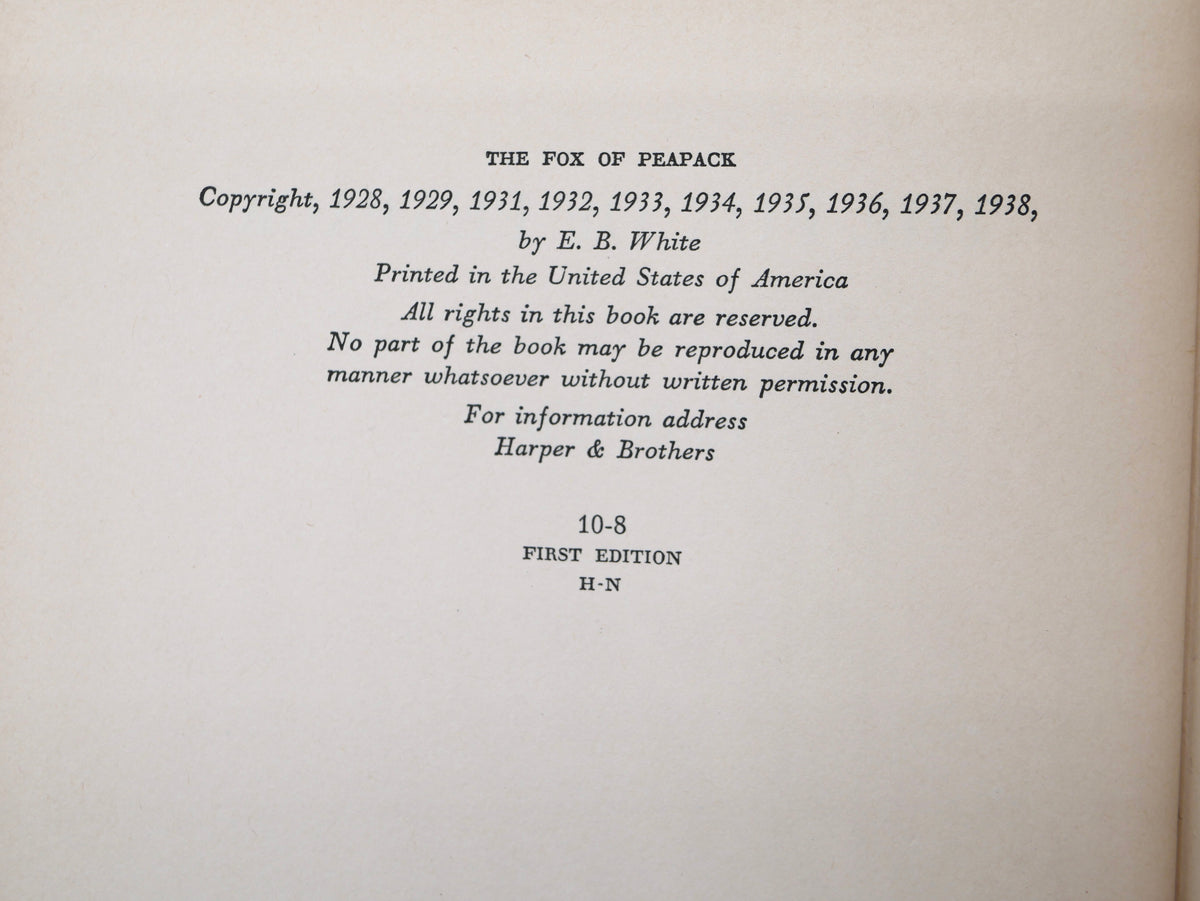 The Fox of Peapack and Other Poems — E. B. White — Harper & Brothers, 1938, in Dust Jacket