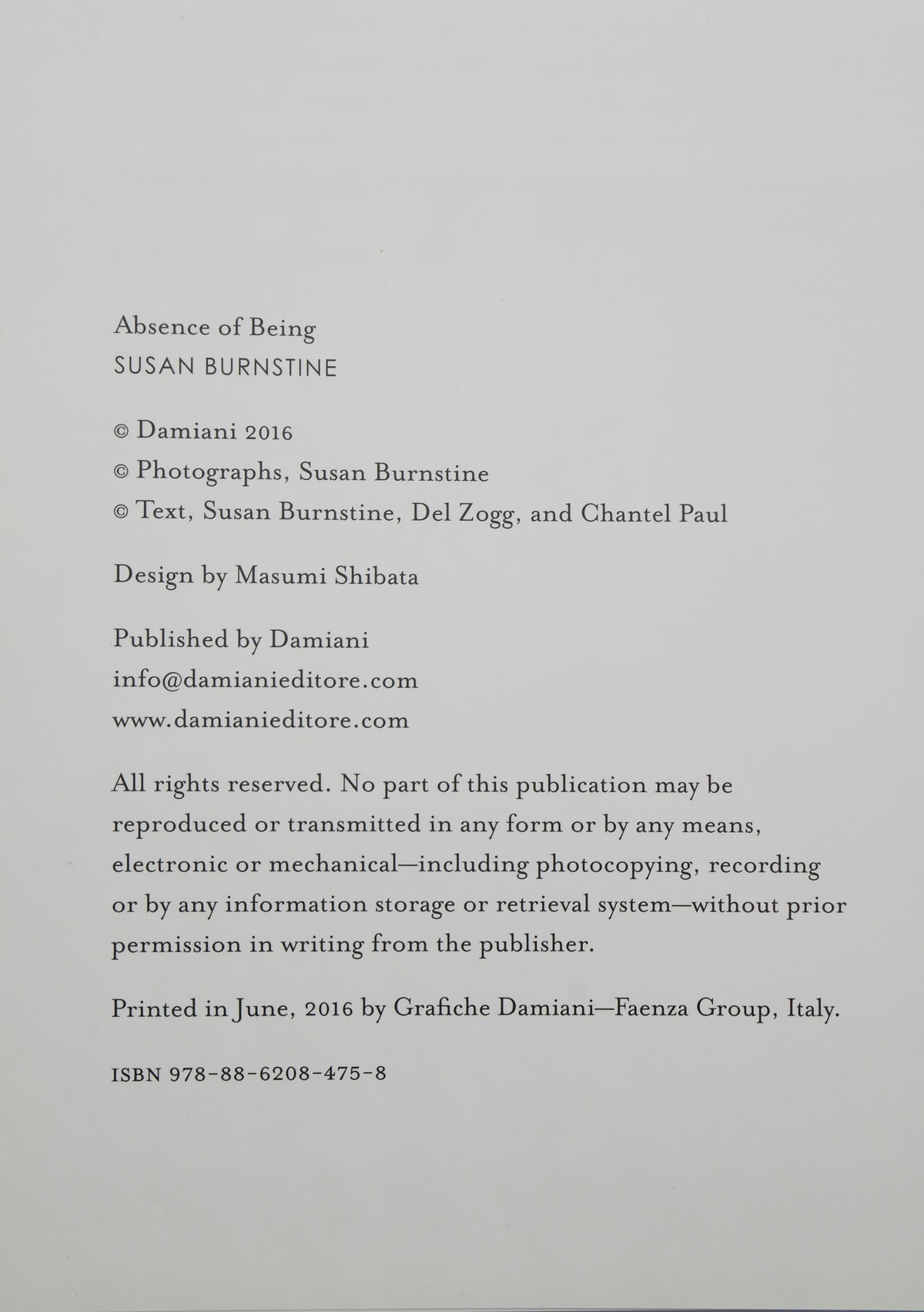 Absence of Being — Susan Burnstine — Damiani, 2016, First Edition