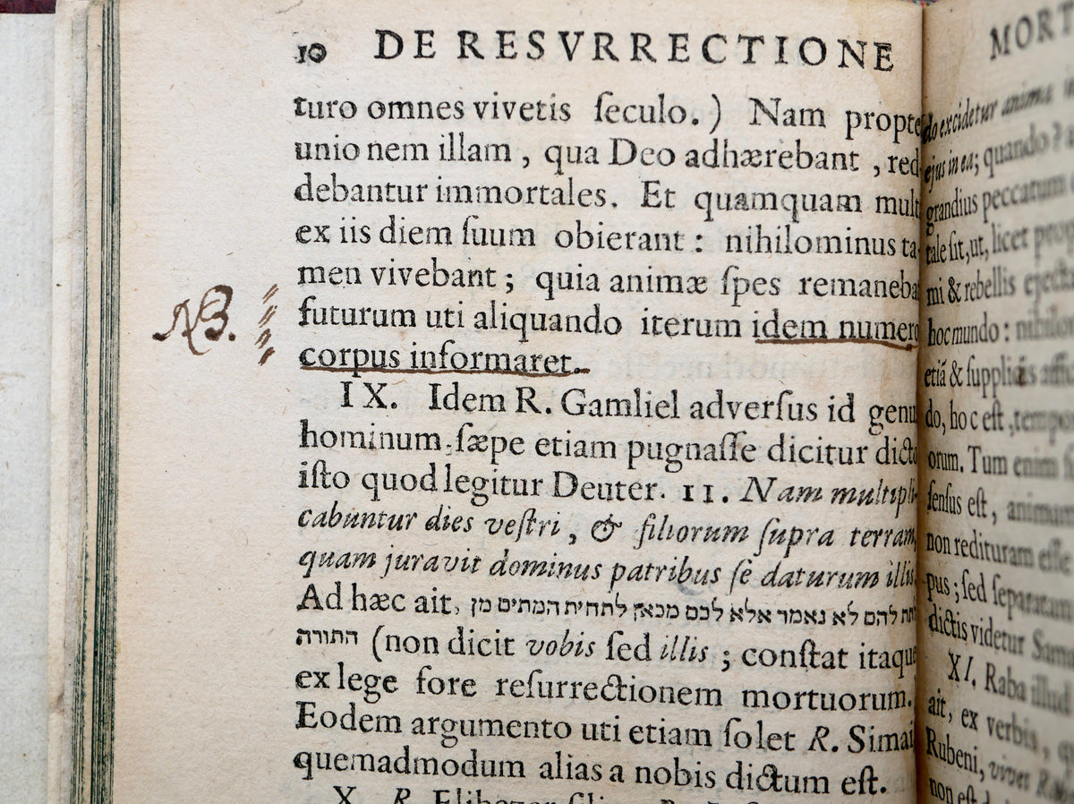 De resurrectione mortuorum (1636) — Menasseh ben Israel’s First Edition, with Manuscript Corrections and Waisenhaus Provenance