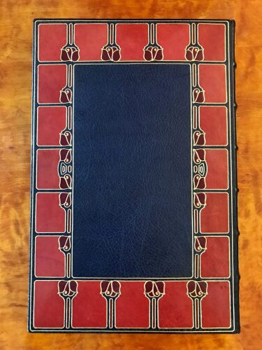 Lower cover in blue morocco with inlaid tulip border