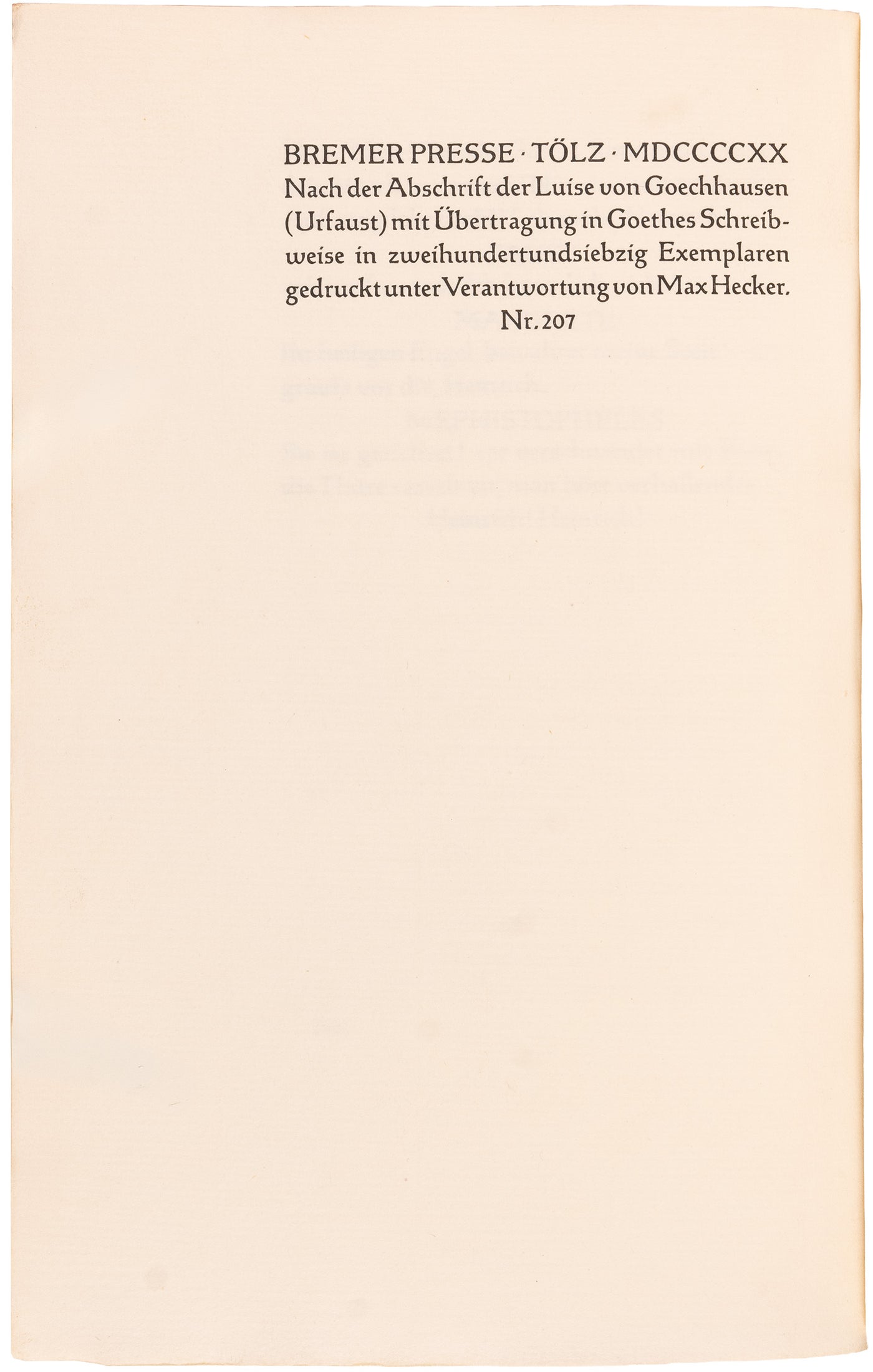 The Bremer Presse Urfaust, one of 270, in signed Frieda Thiersch vellum