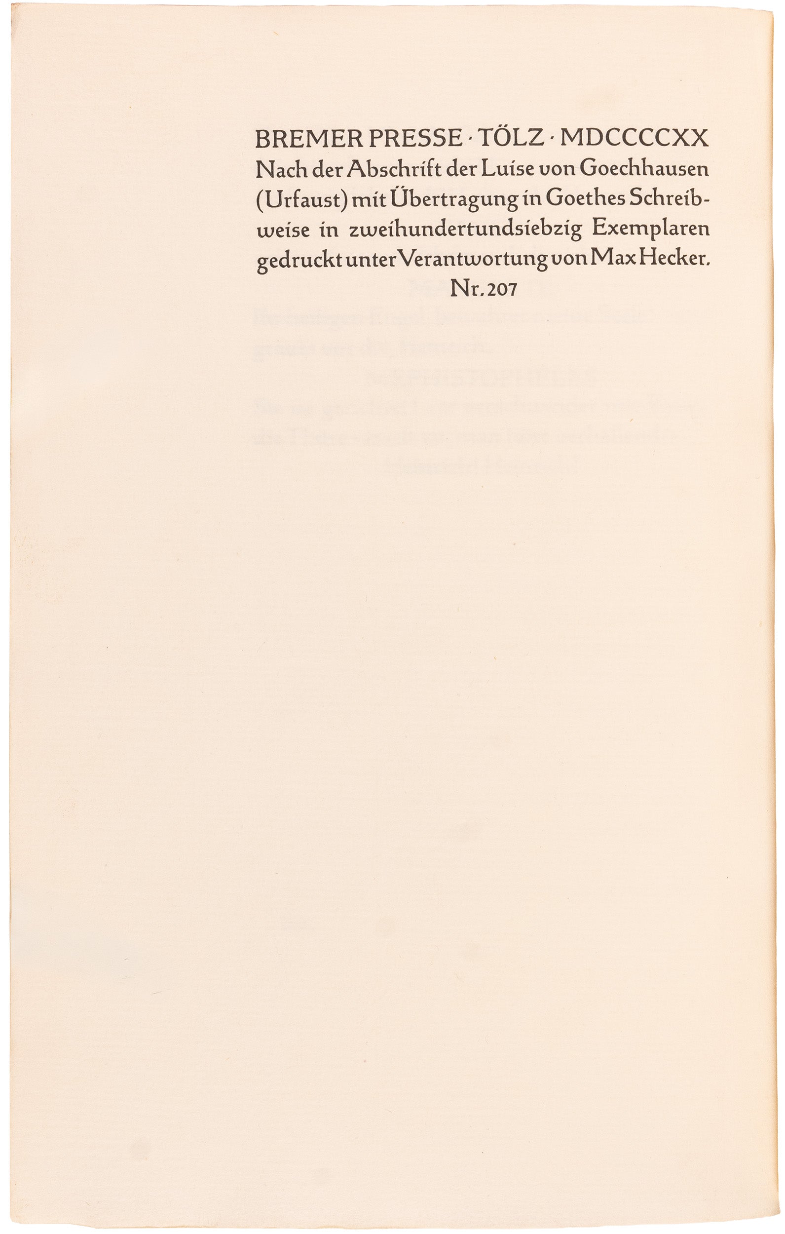 The Bremer Presse Urfaust, one of 270, in signed Frieda Thiersch vellum