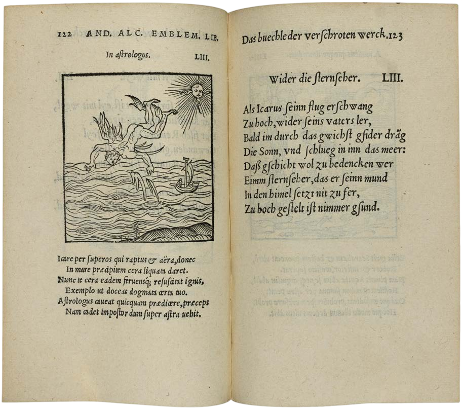 Open book with text and an illustration of a person being attacked by a creature in water.