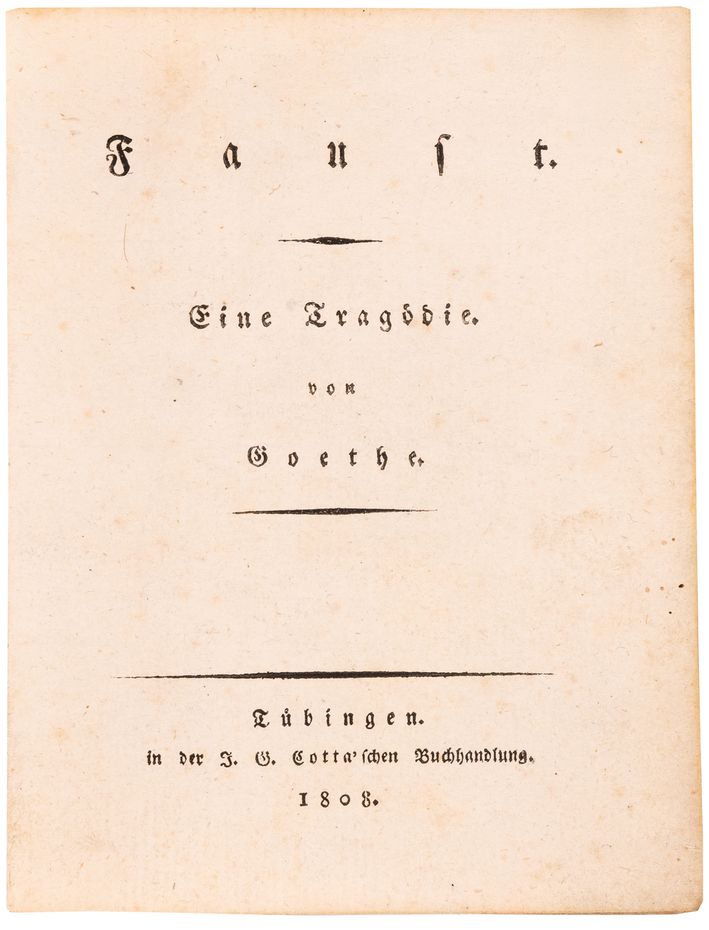 The first edition of Faust I, inscribed by its first owner Prince of Schwarzburg-Rudolstadt, in original boards
