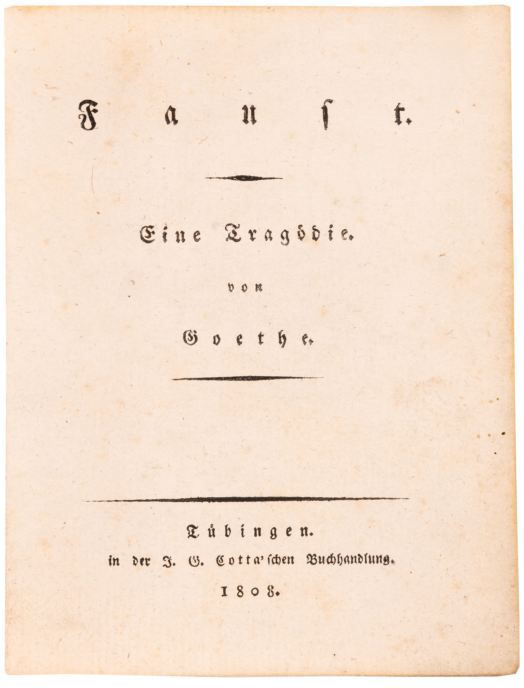 The first edition of Faust I, inscribed by its first owner Prince of Schwarzburg-Rudolstadt, in original boards
