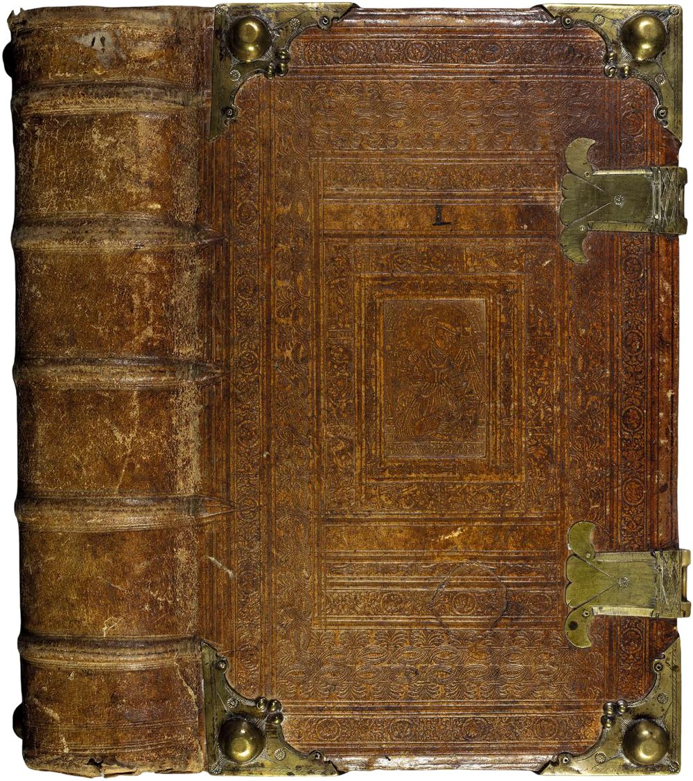 Vintage leather-bound book with brass clasps and decorative embossing