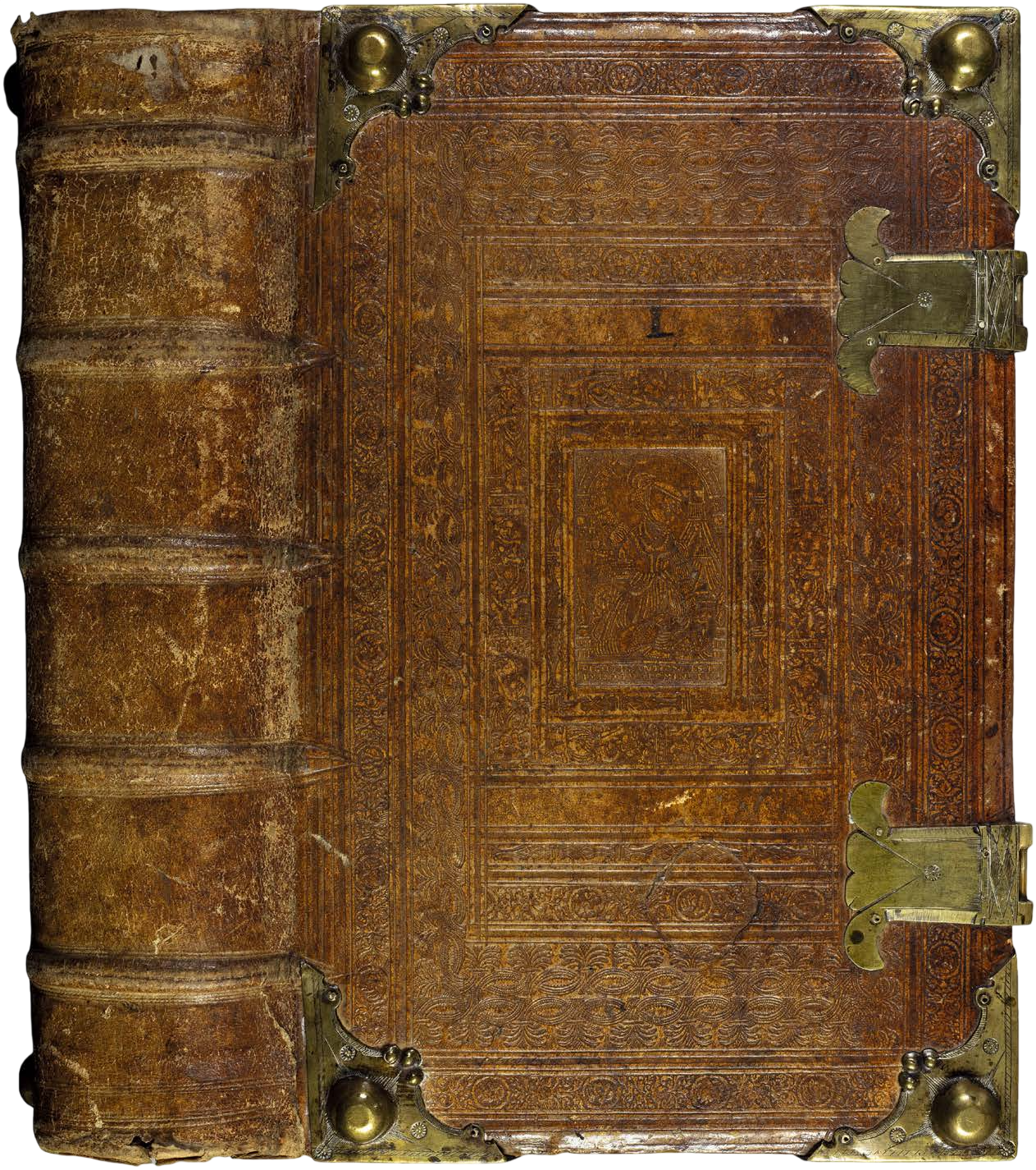 Vintage leather-bound book with brass clasps and decorative embossing