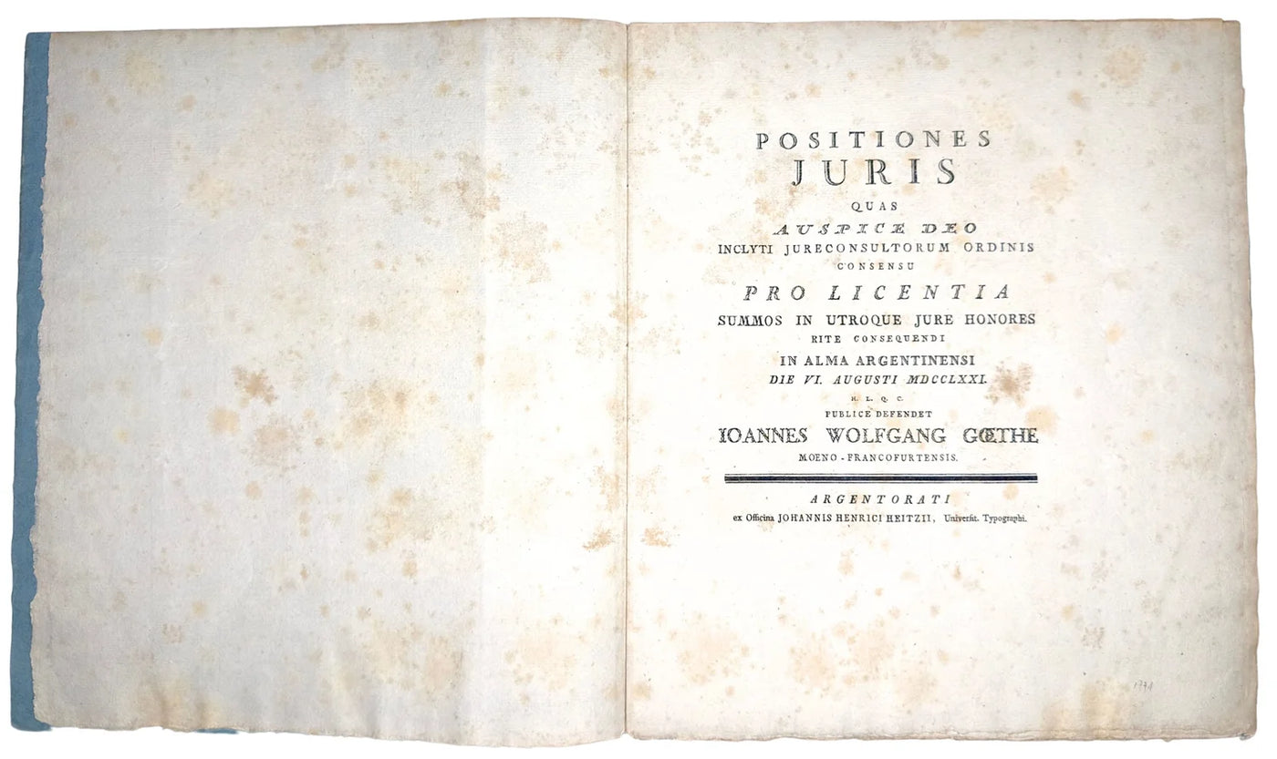 Goethe’s Dissertation: By far the rarest of all his First Editions – Unique Copy: uncut and unopened