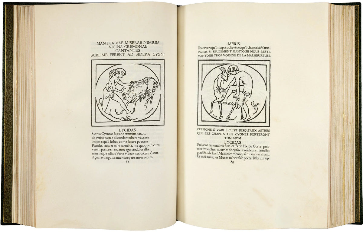 Les Églogues de Virgile, Cranach-Presse 1926, vellum copy C — double-page opening with two woodcuts