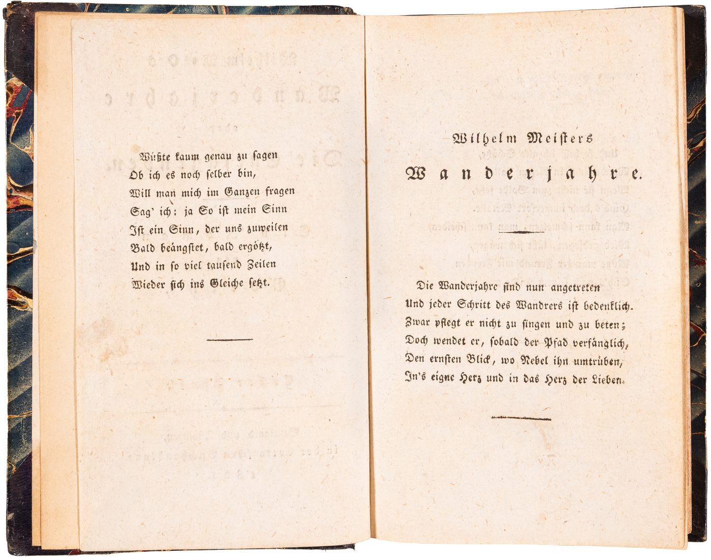 The first edition of the first version of Wilhelm Meisters Wanderjahre, from the library of Victor Lange