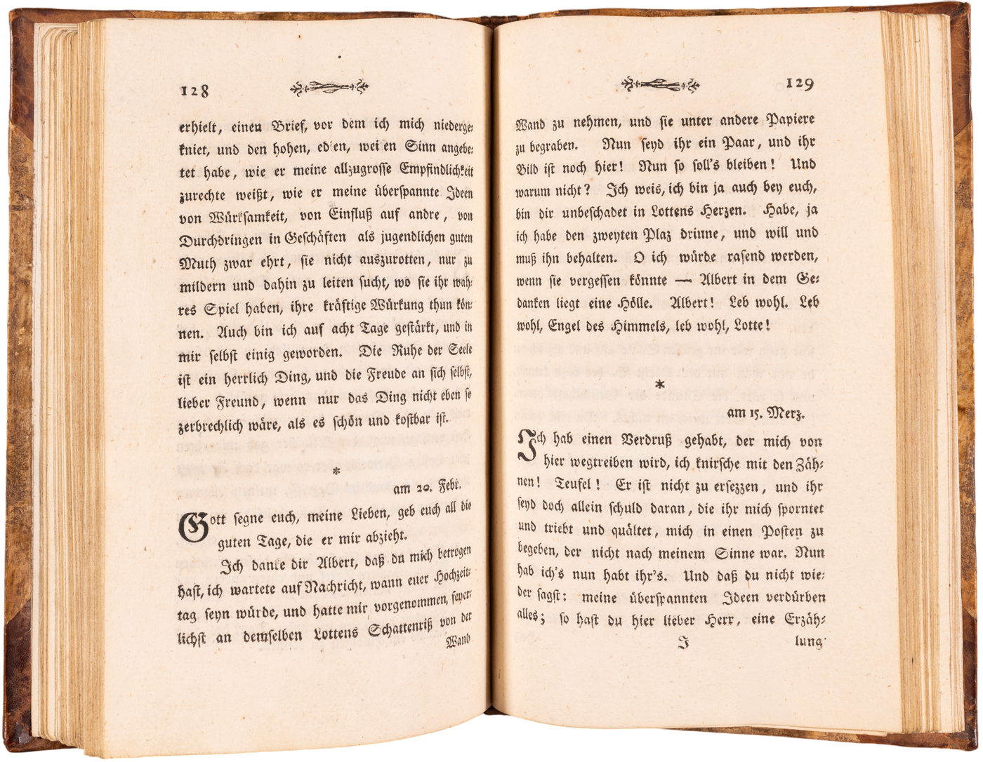 The first edition of Goethe’s Werther: among the finest copies imaginable,  in contemporary gilt half-leather
