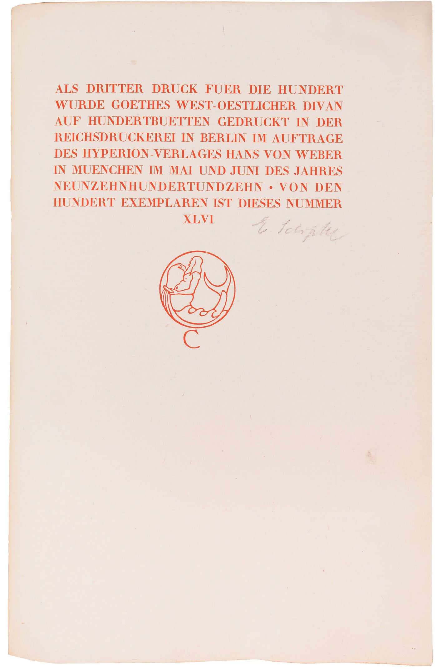 One of one hundred of the West-östlicher Divan, in a ravishing signed Carl Sonntag master binding