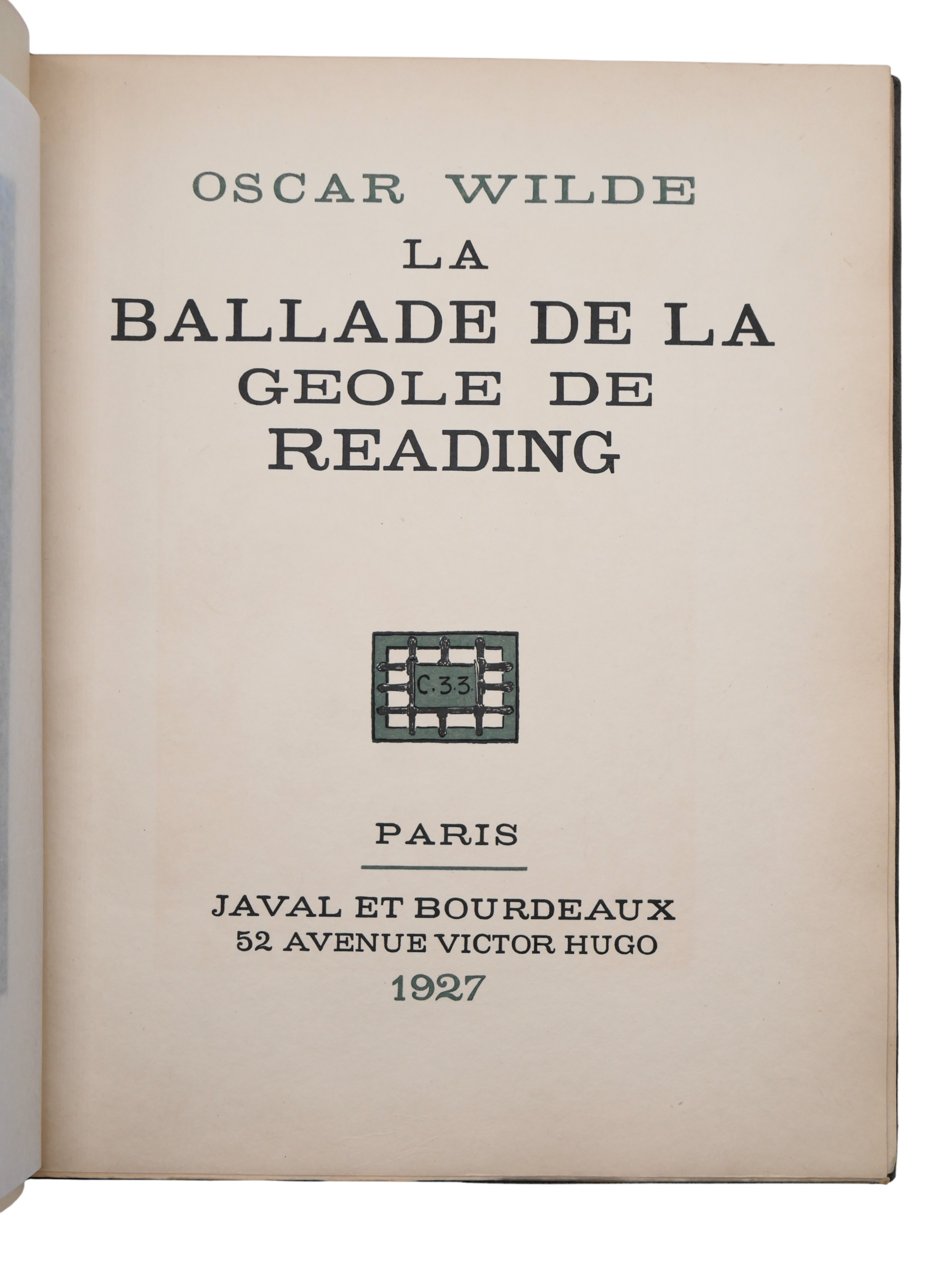 Presentation Copy of La Ballade de la Geôle de Reading on Japon Impérial