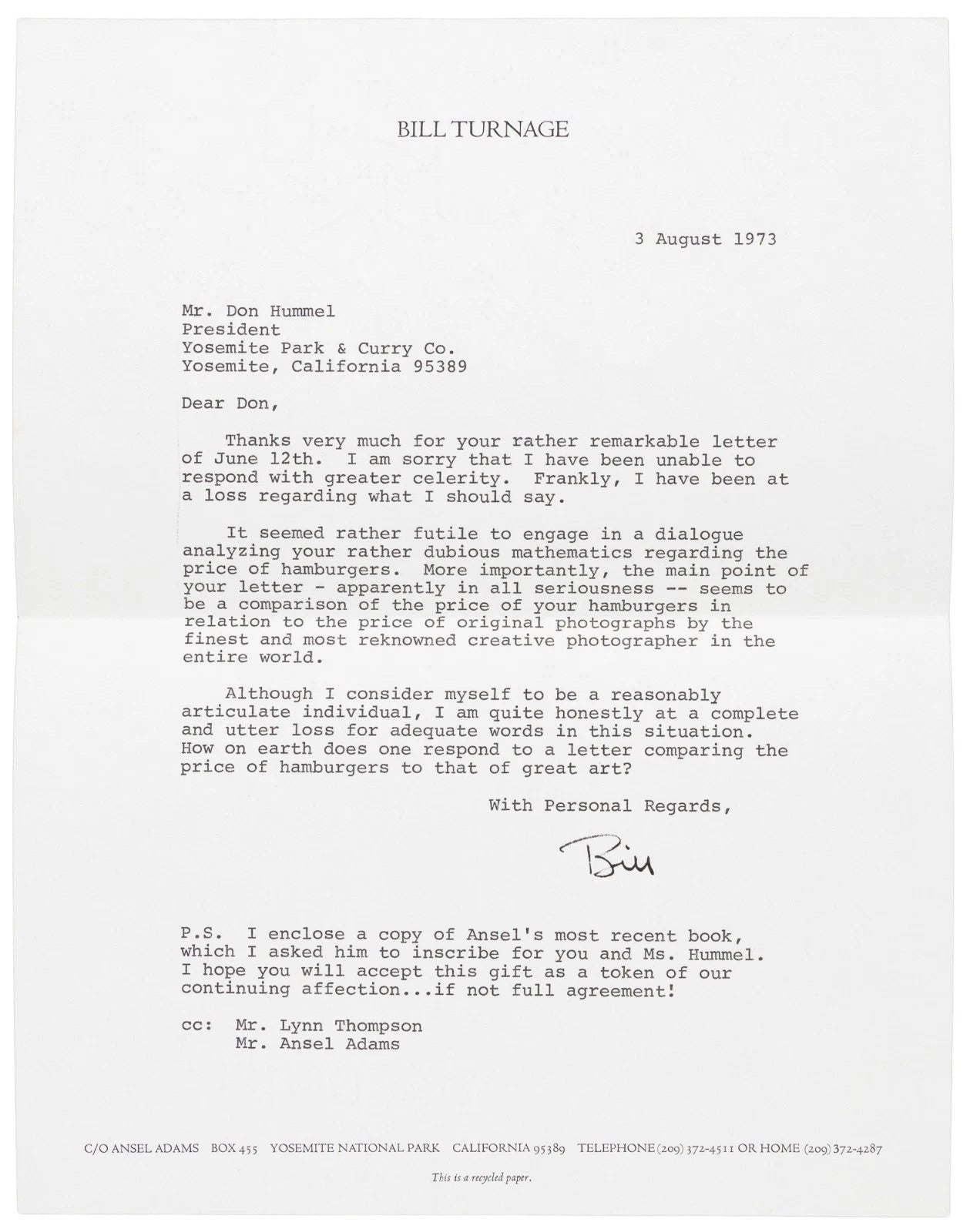 How on earth does one respond to a letter comparing the price of hamburgers to that of great art?