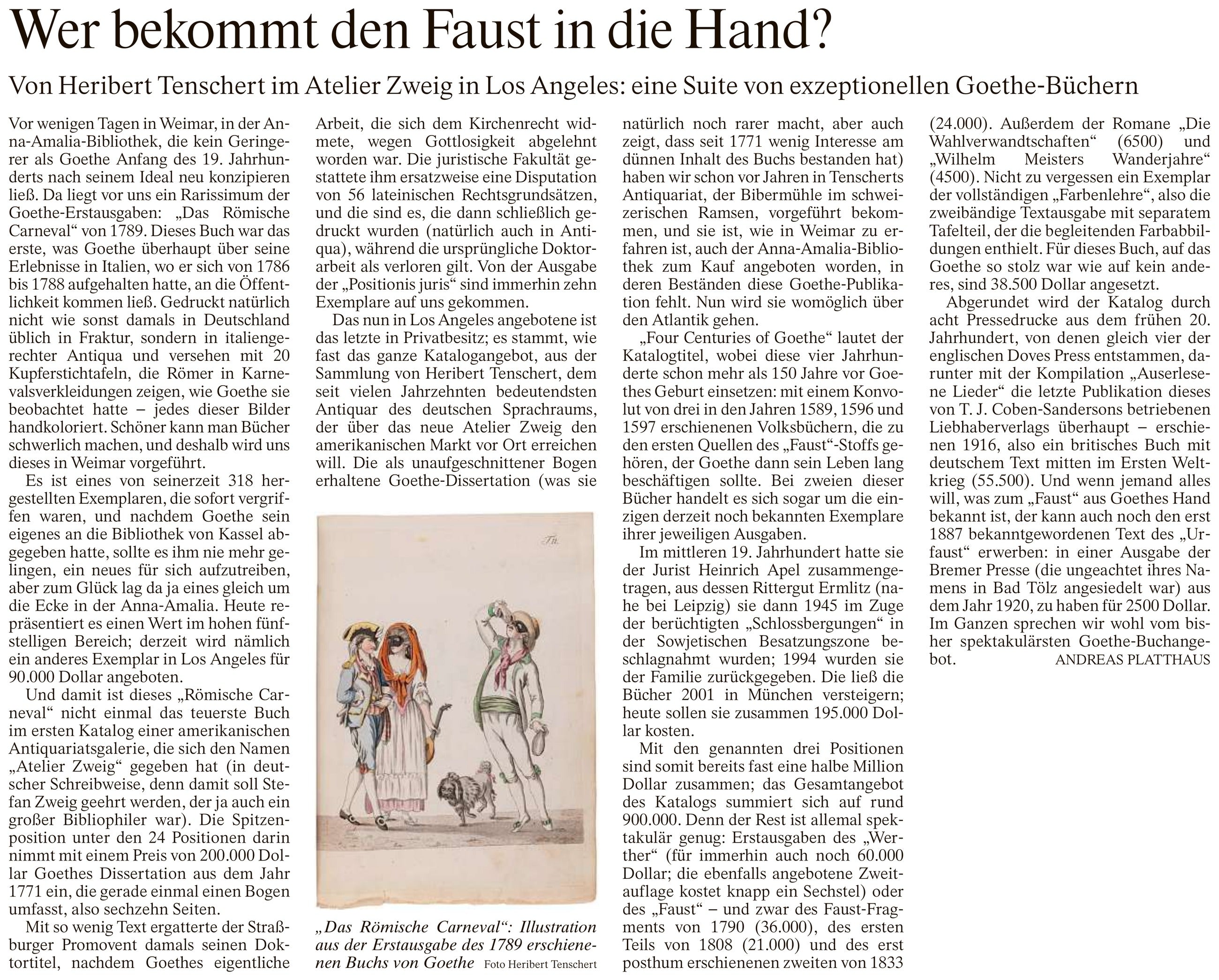 Facsimile of the article &lsquo;Wer bekommt den Faust in die Hand?&rsquo;, Frankfurter Allgemeine Zeitung, 8 August 2026, page 13
