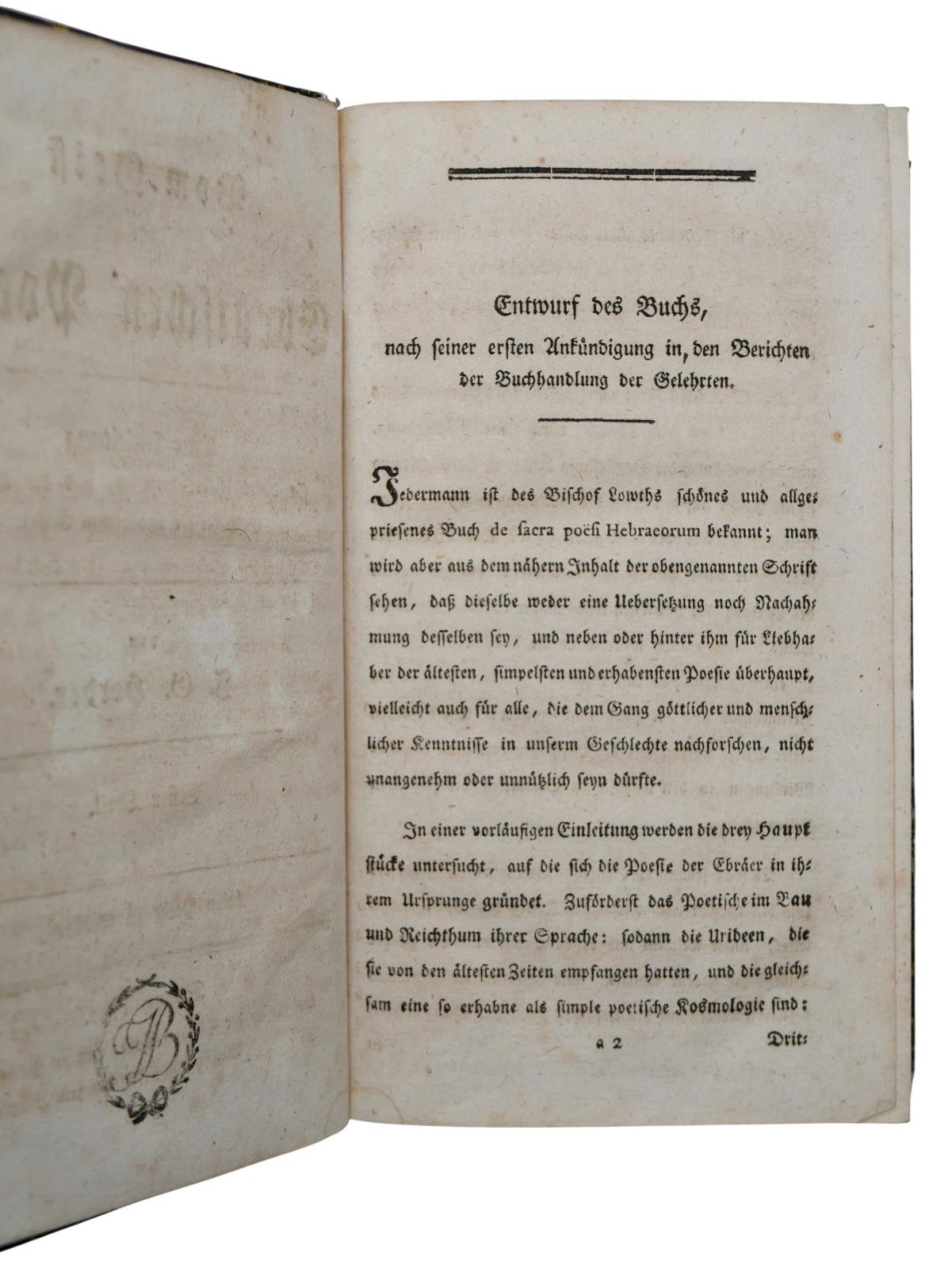 Herder’s On the Spirit of Hebrew Poetry in Original Eighteenth-Century Boards