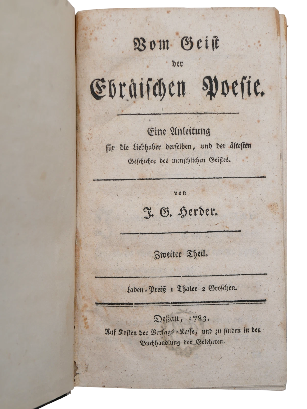 Herder’s On the Spirit of Hebrew Poetry in Original Eighteenth-Century Boards