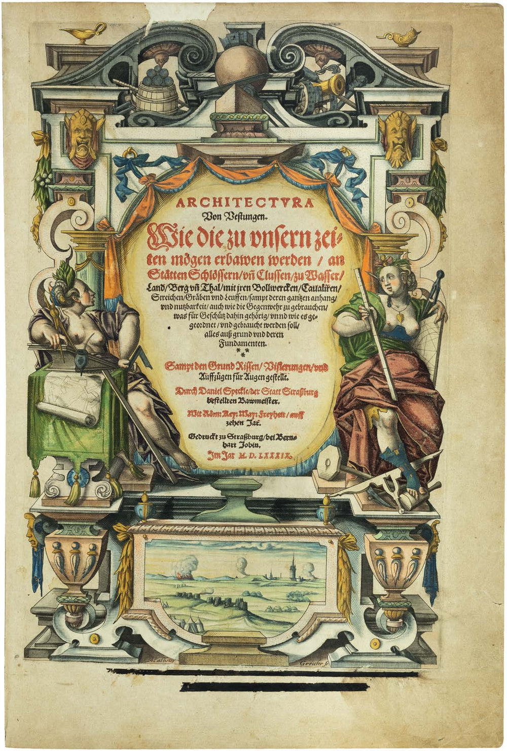The Most Important German Treatise on Fortress Construction in a Unique Contemporary Hand-Coloured Copy