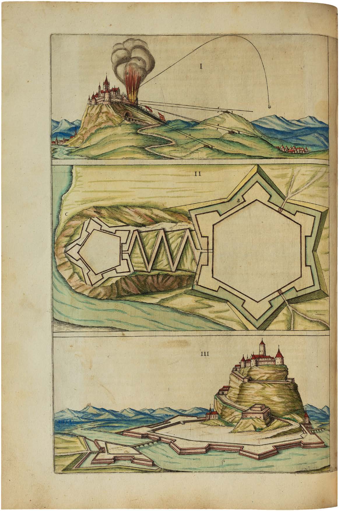 The Most Important German Treatise on Fortress Construction in a Unique Contemporary Hand-Coloured Copy