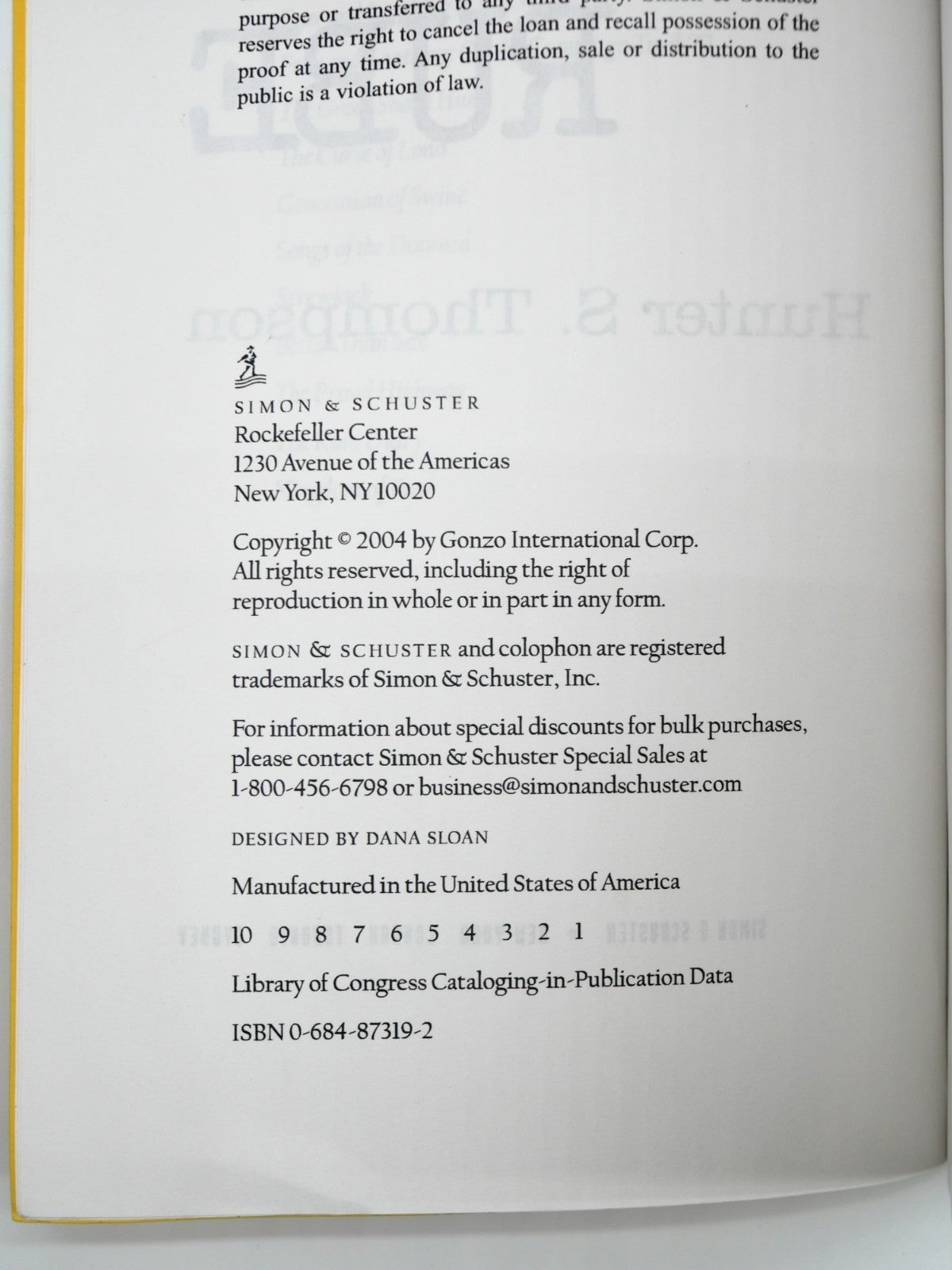 Copyright page, Gonzo International Corp., 2004