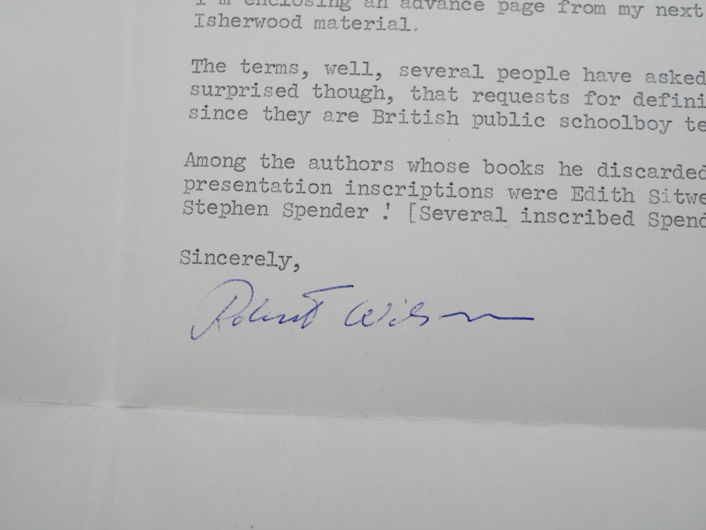 Auden's Library, 1975 — Robert A. Wilson, with Signed Letter to Auden (Critic Whitehead)