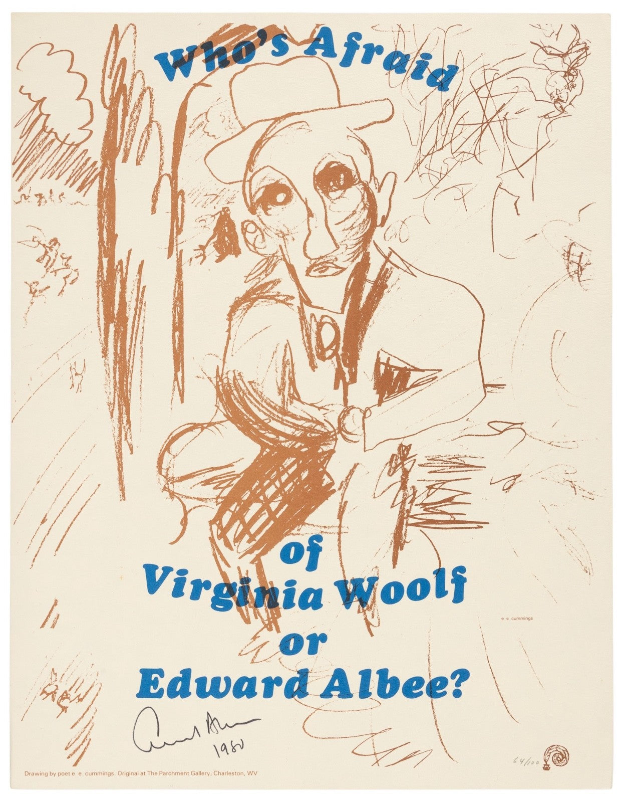 Edward Albee, Who's Afraid of Virginia Woolf — Signed Broadside, 1980, #64/100