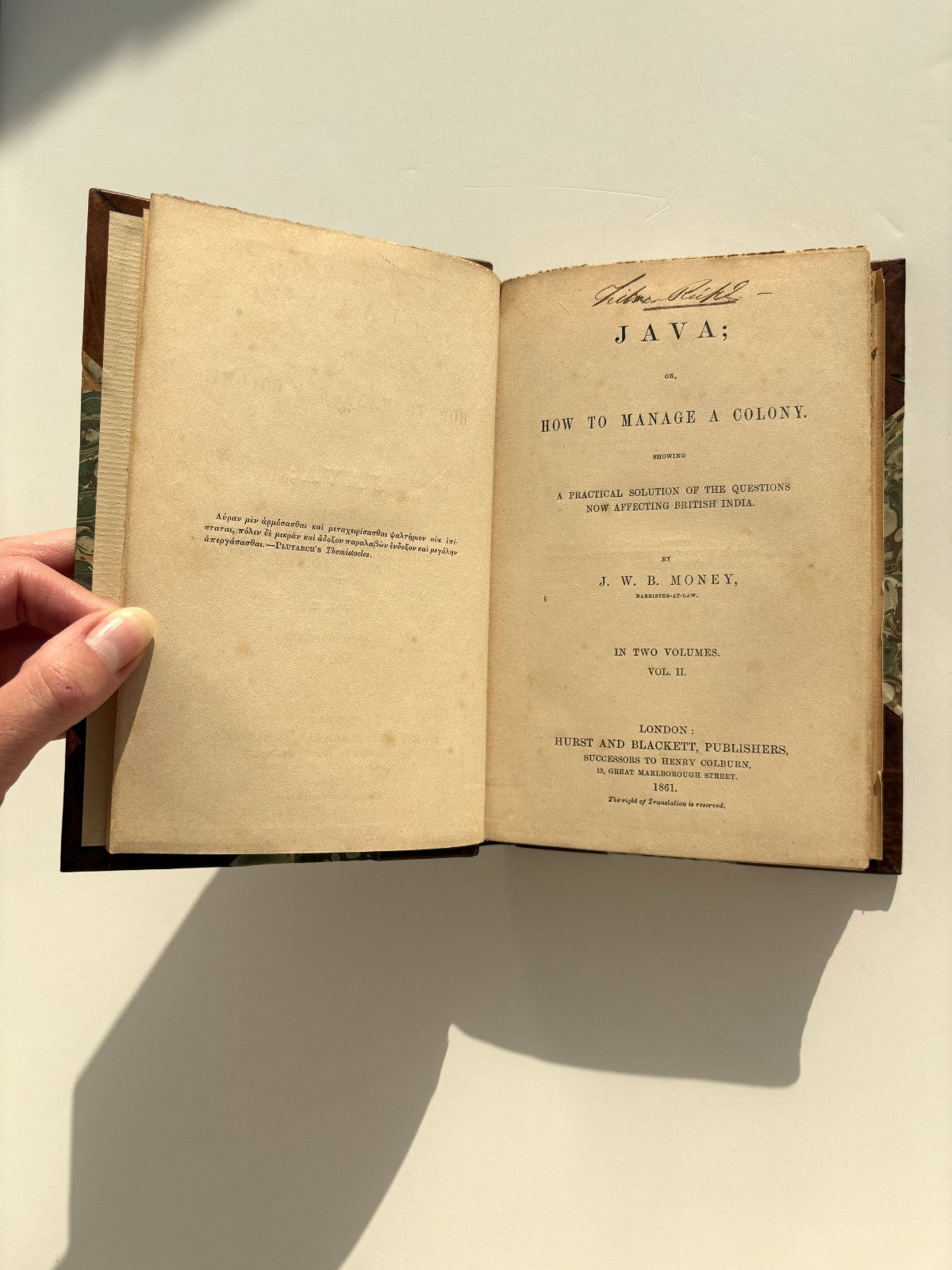 J. W. B. Money, Java; or, How to Manage a Colony, 1861 — First Edition, Finely Bound